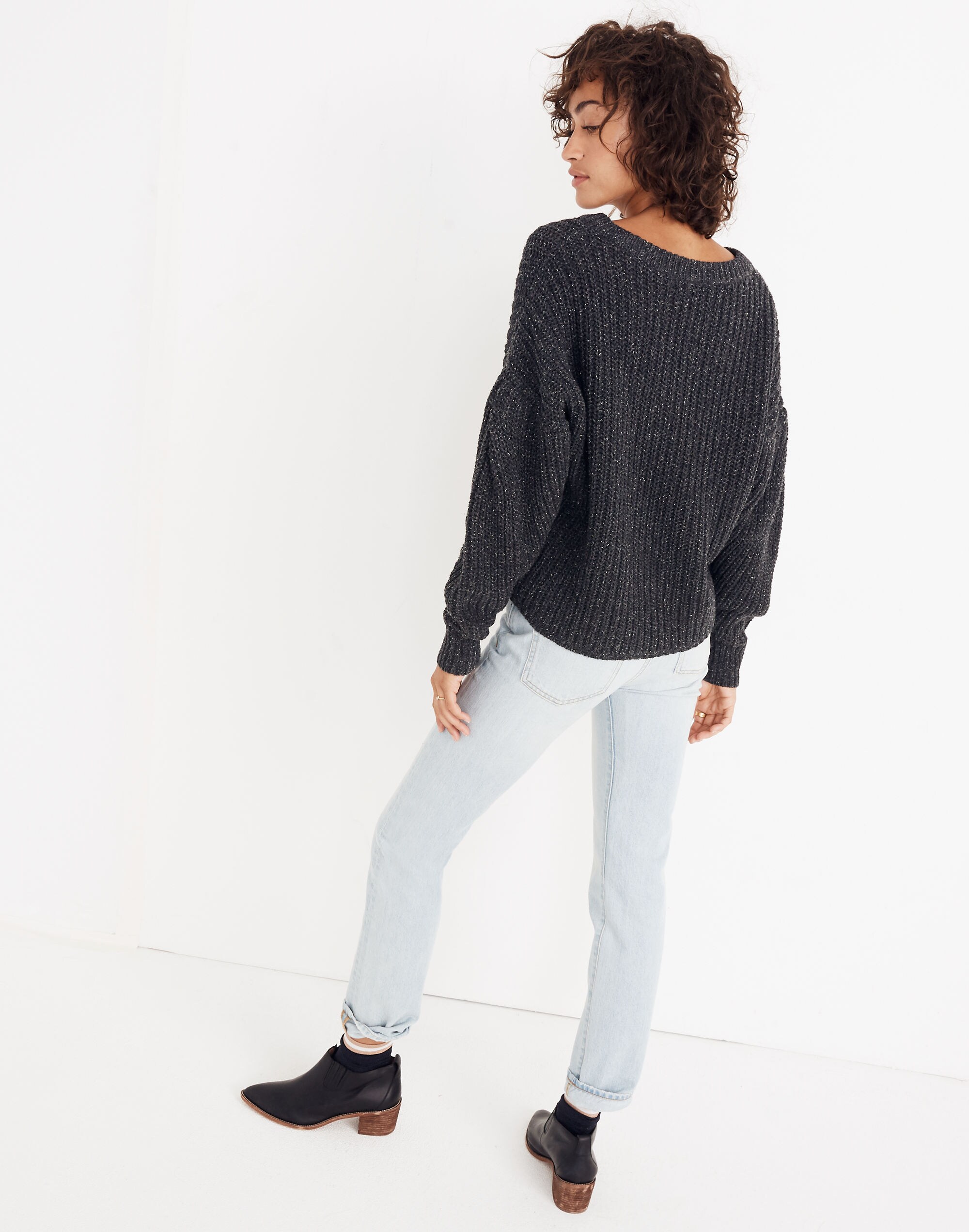 Pleat-Sleeve Pullover Sweater