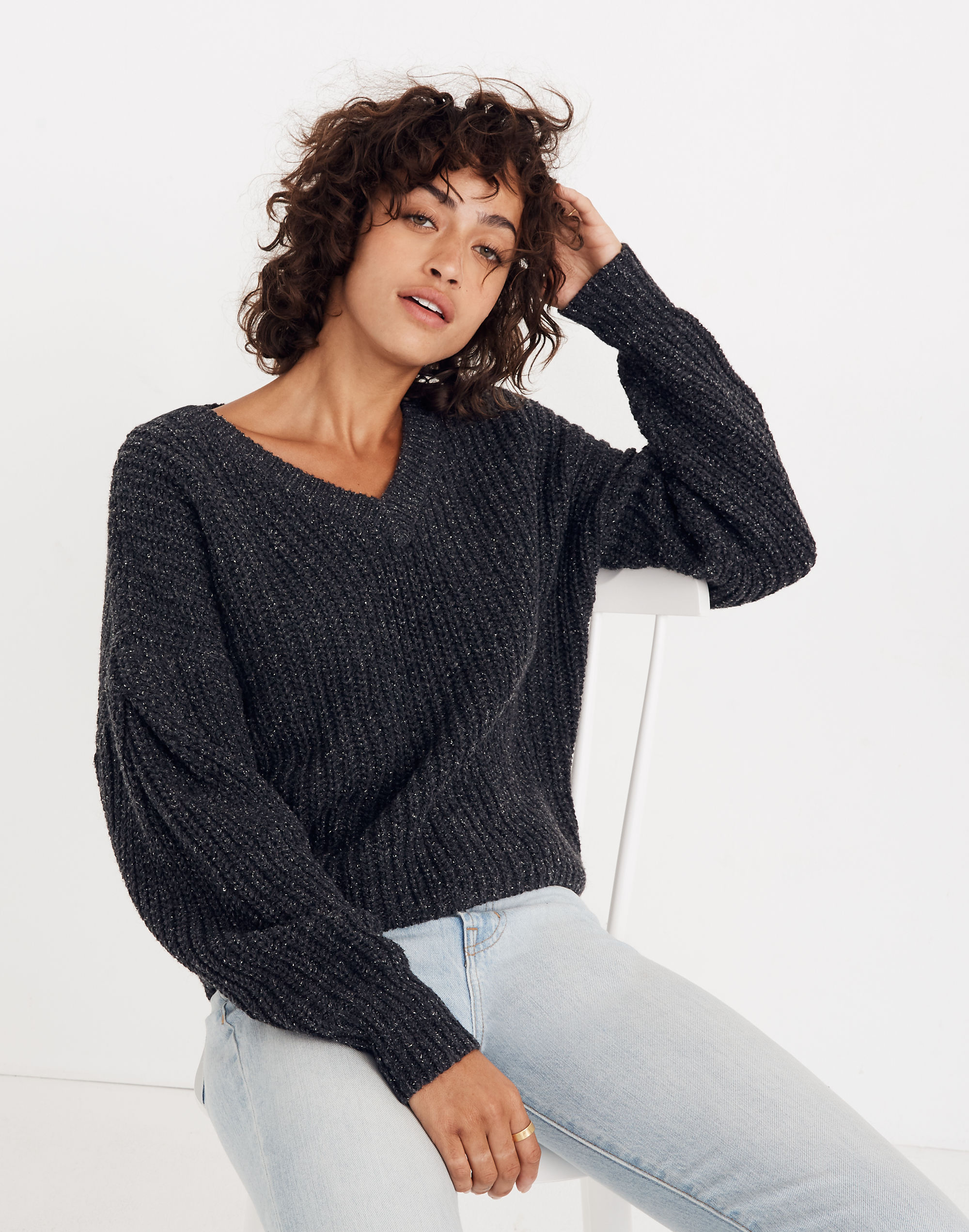Pleat-Sleeve Pullover Sweater