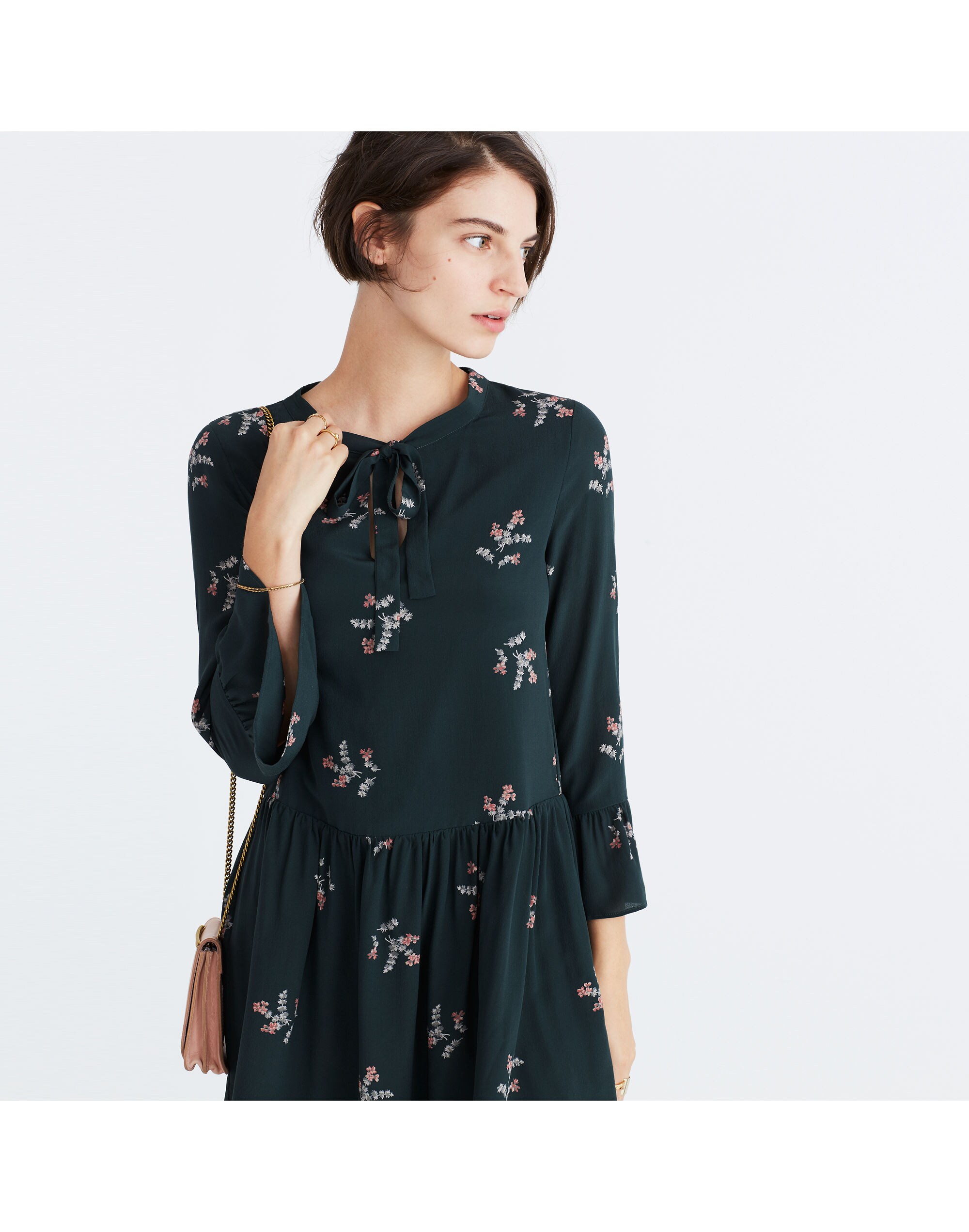 Silk Tie-Neck Dress in Wild Botanic