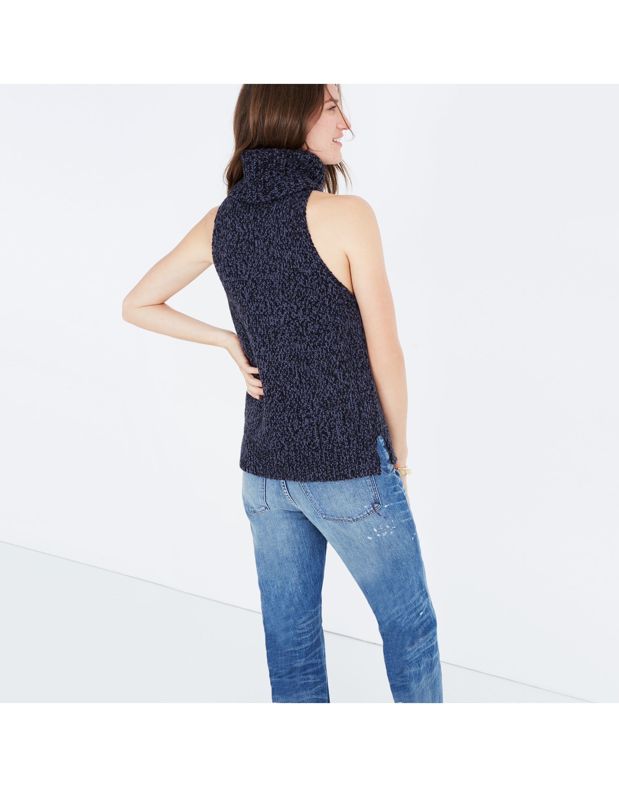 Turtleneck Cutaway Sweater-Vest