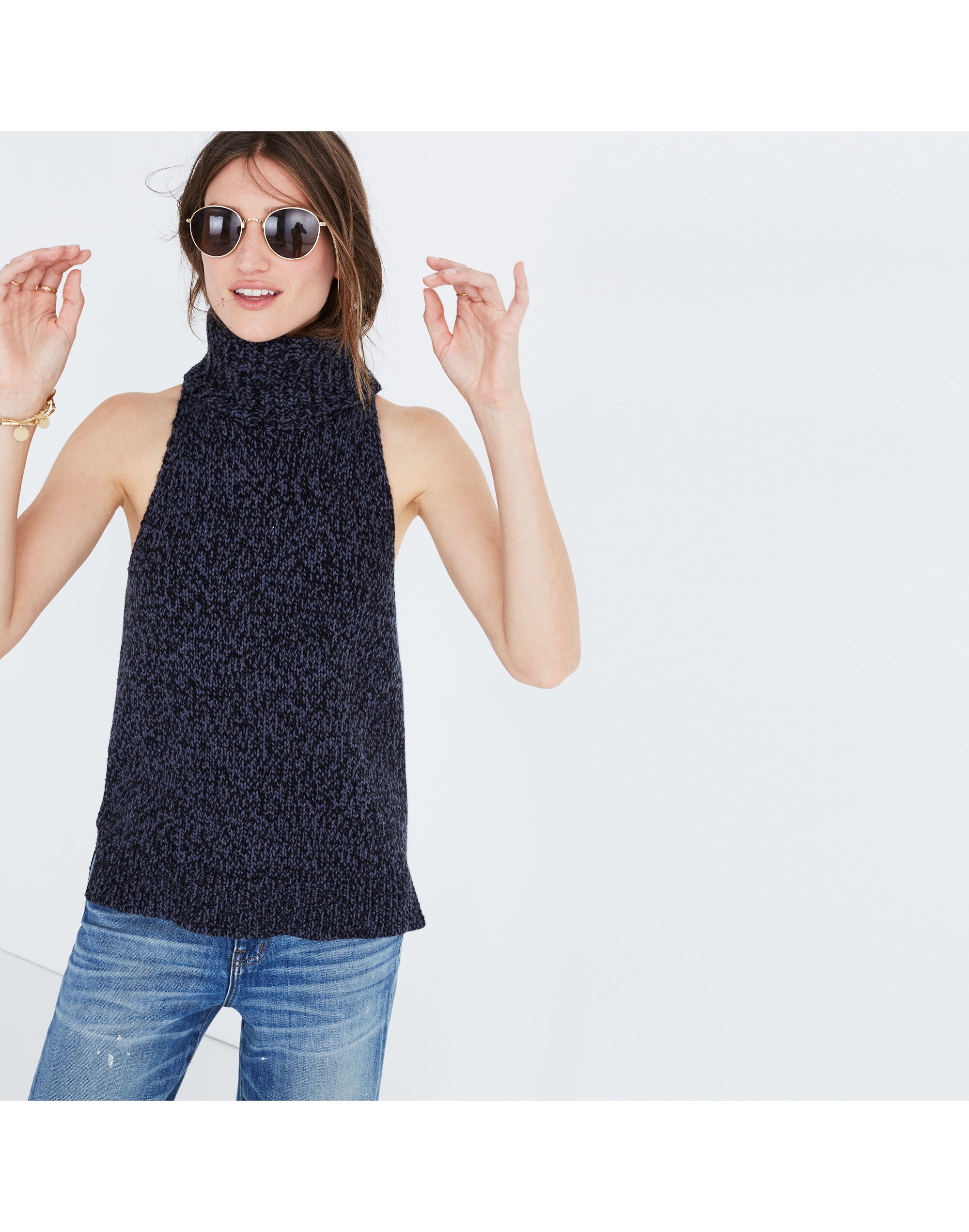 Turtleneck Cutaway Sweater-Vest