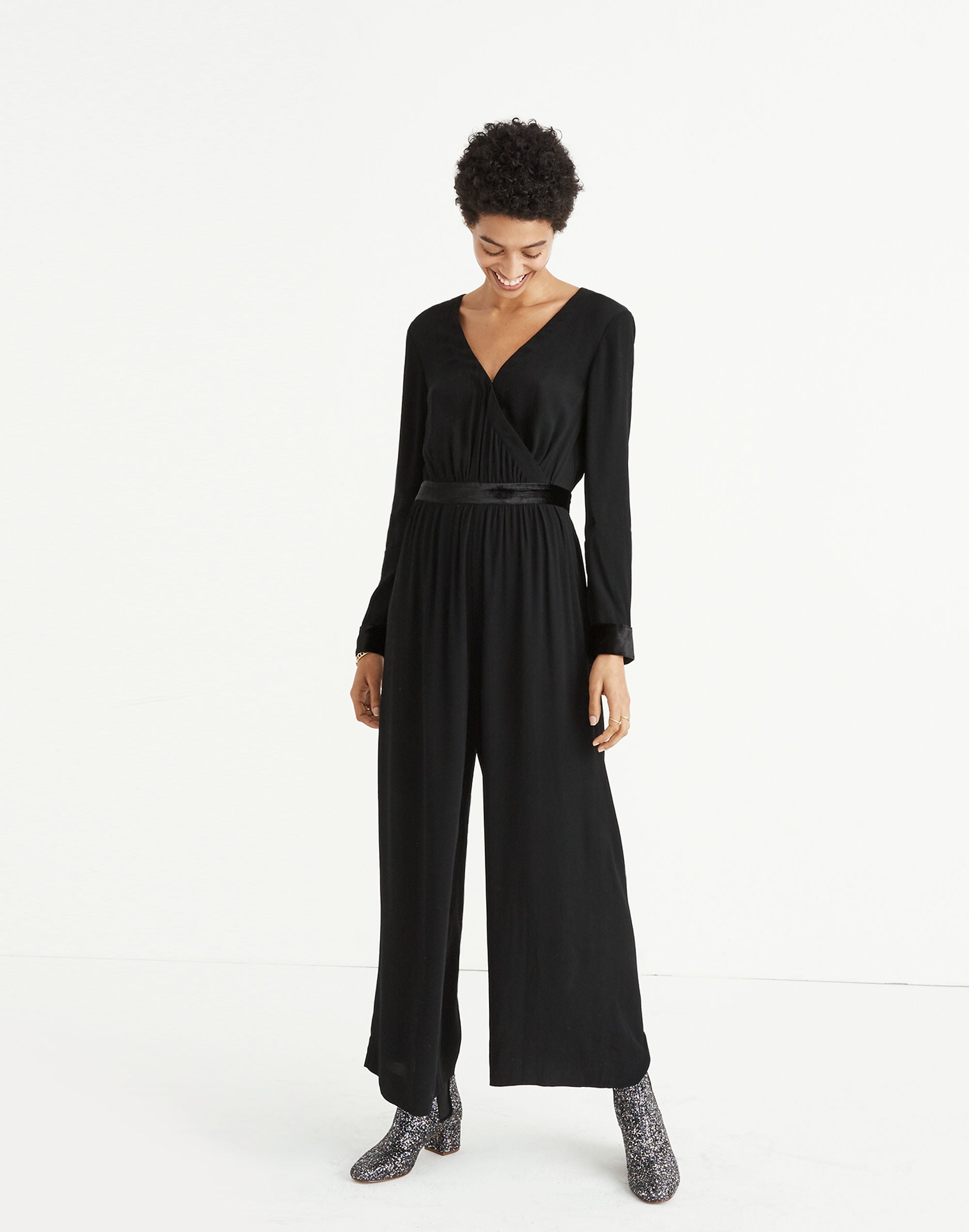 Velvet-Trimmed Tie Jumpsuit