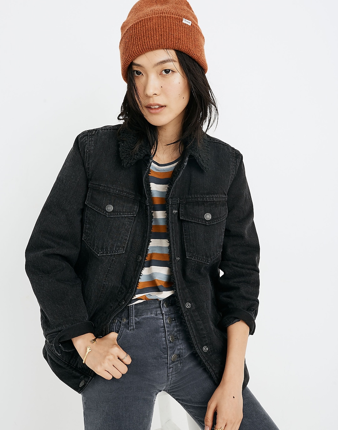 The Oversized Jean Jacket in Gallagher Black: Sherpa Edition