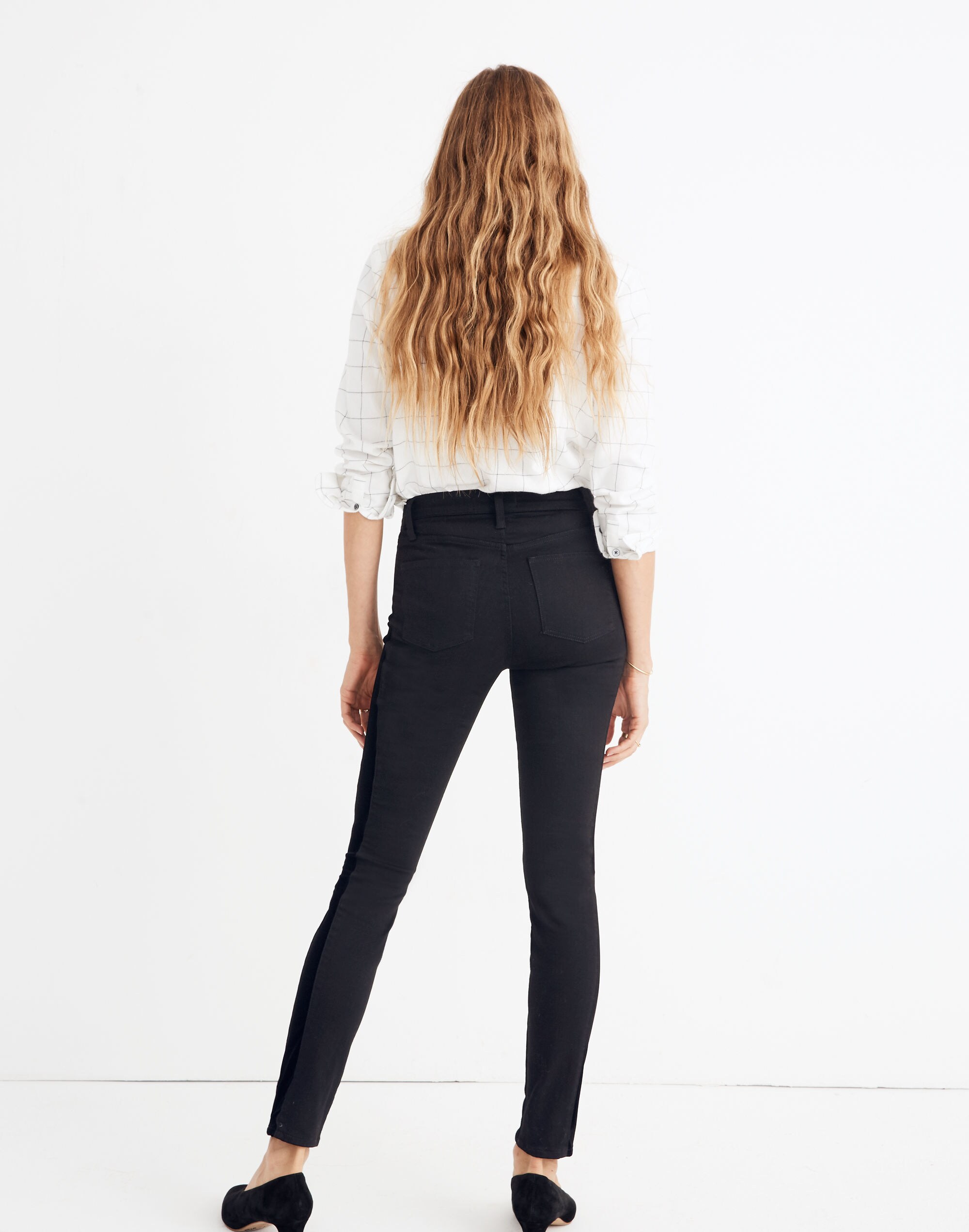 Petite 9" High-Rise Skinny Jeans: Velvet Tuxedo Stripe Edition