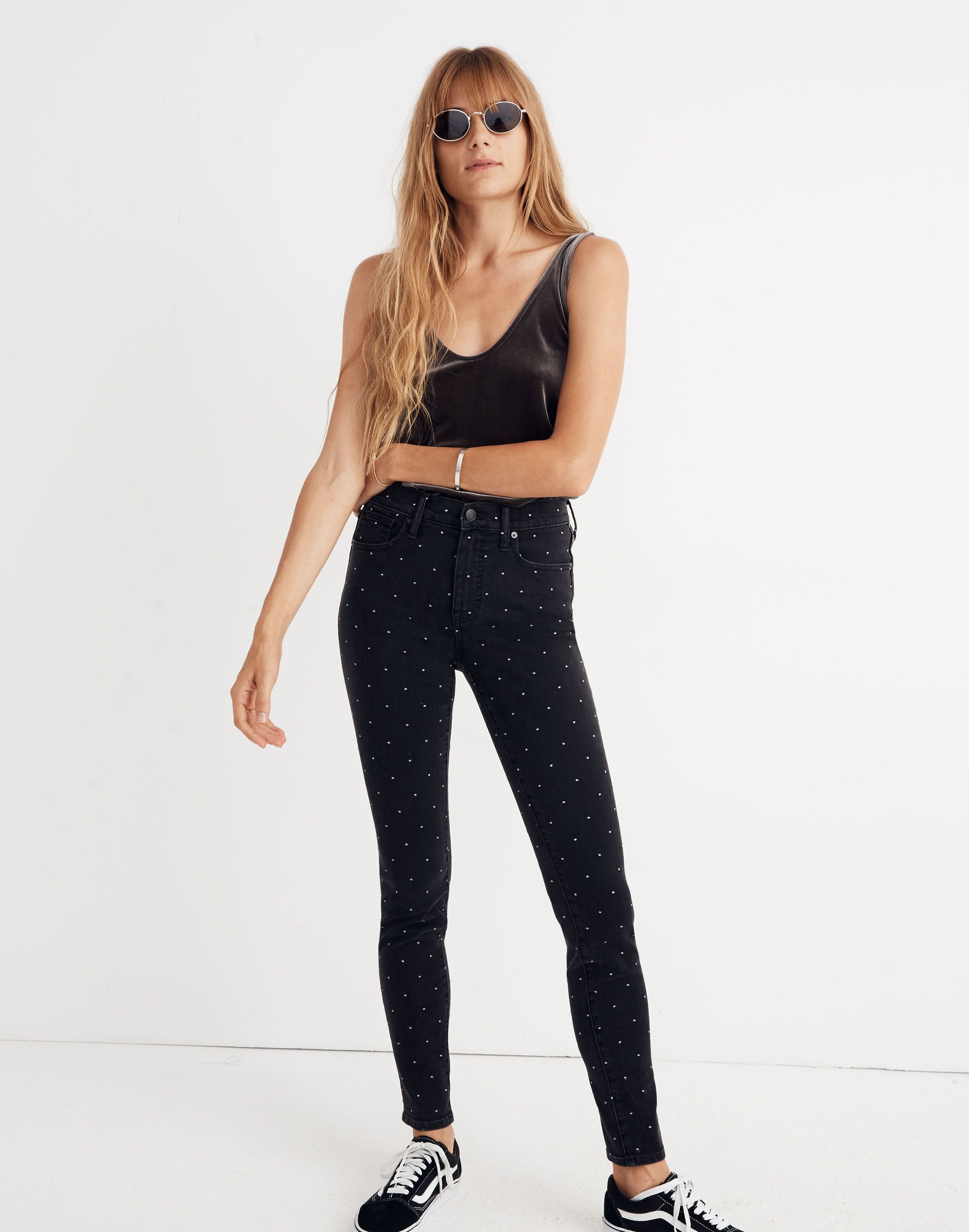 Taller 9" Mid-Rise Skinny Jeans: Metallic Dot Edition
