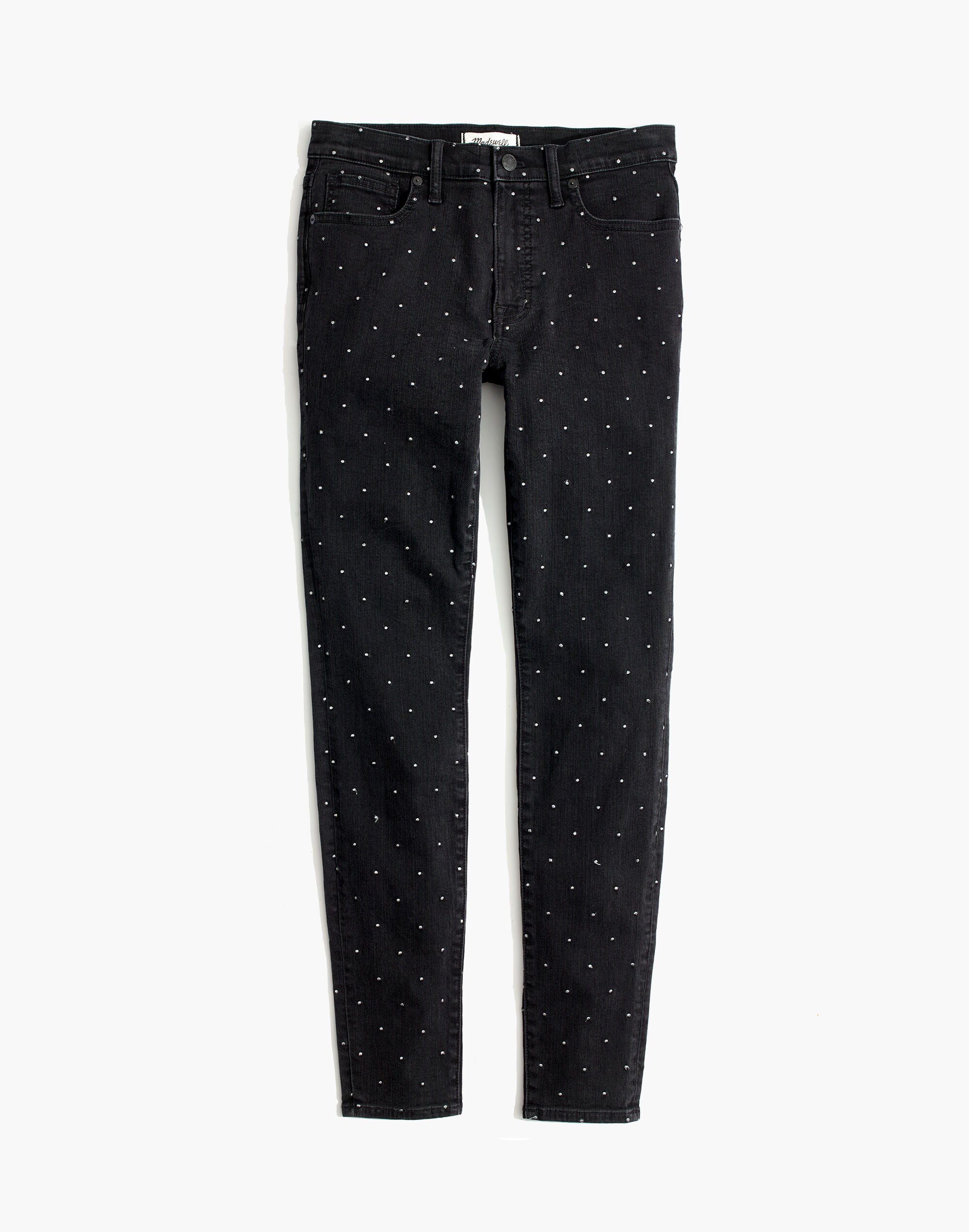 9" Mid-Rise Skinny Jeans: Metallic Dot Edition