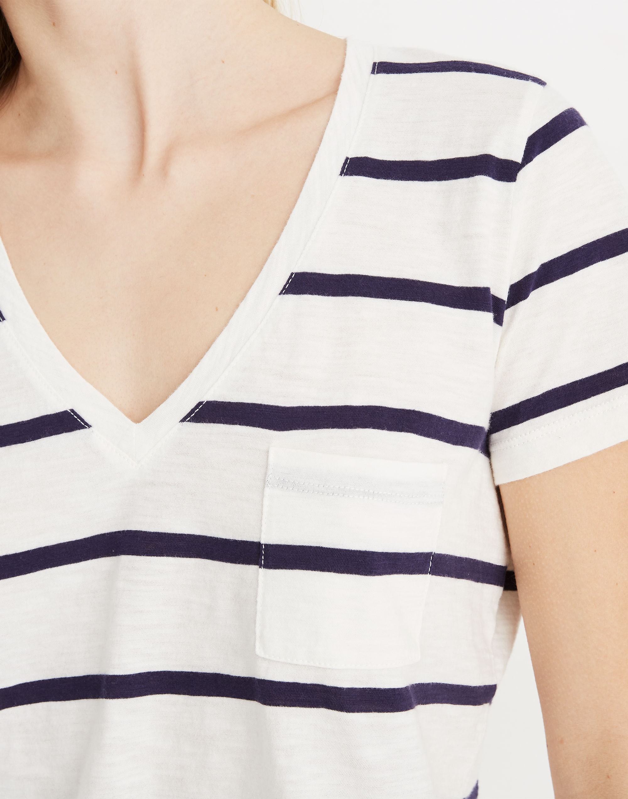 Whisper Cotton V-Neck Pocket Tee in Creston Stripe