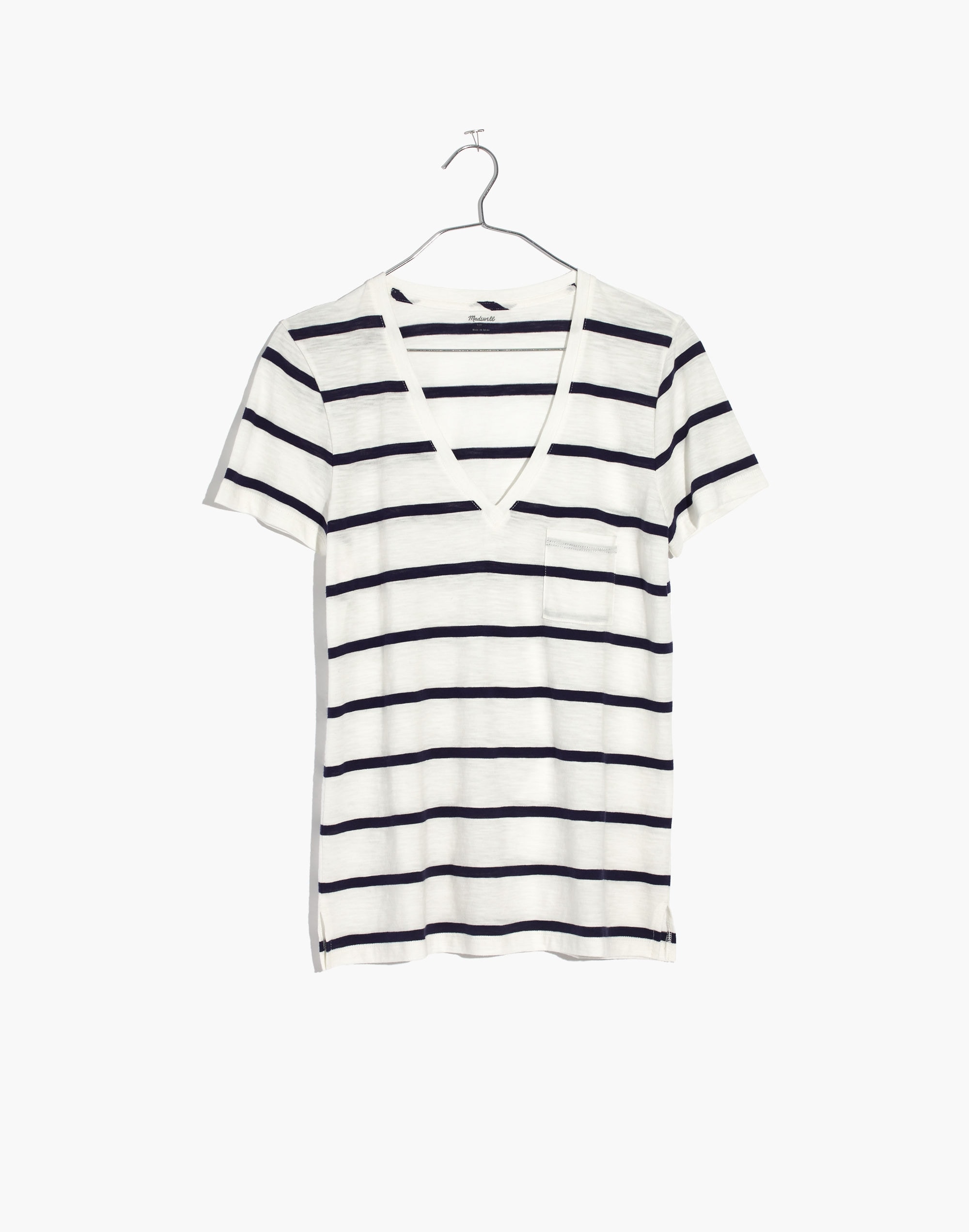 Whisper Cotton V-Neck Pocket Tee in Creston Stripe