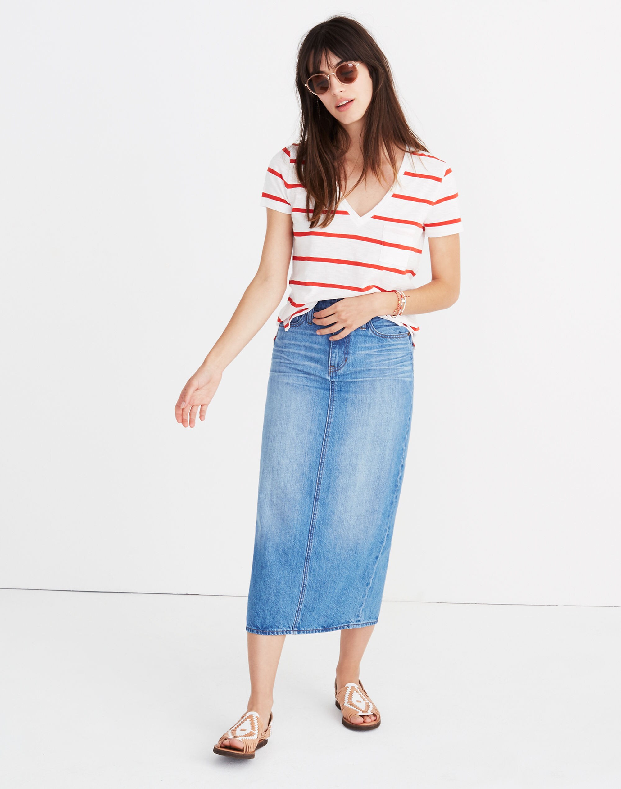 Whisper Cotton V-Neck Pocket Tee in Creston Stripe