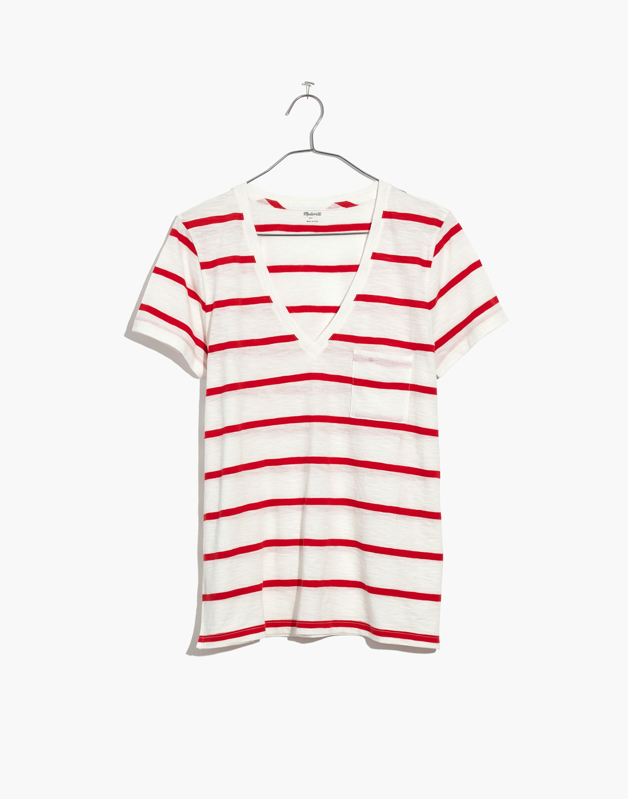 Whisper Cotton V-Neck Pocket Tee in Creston Stripe