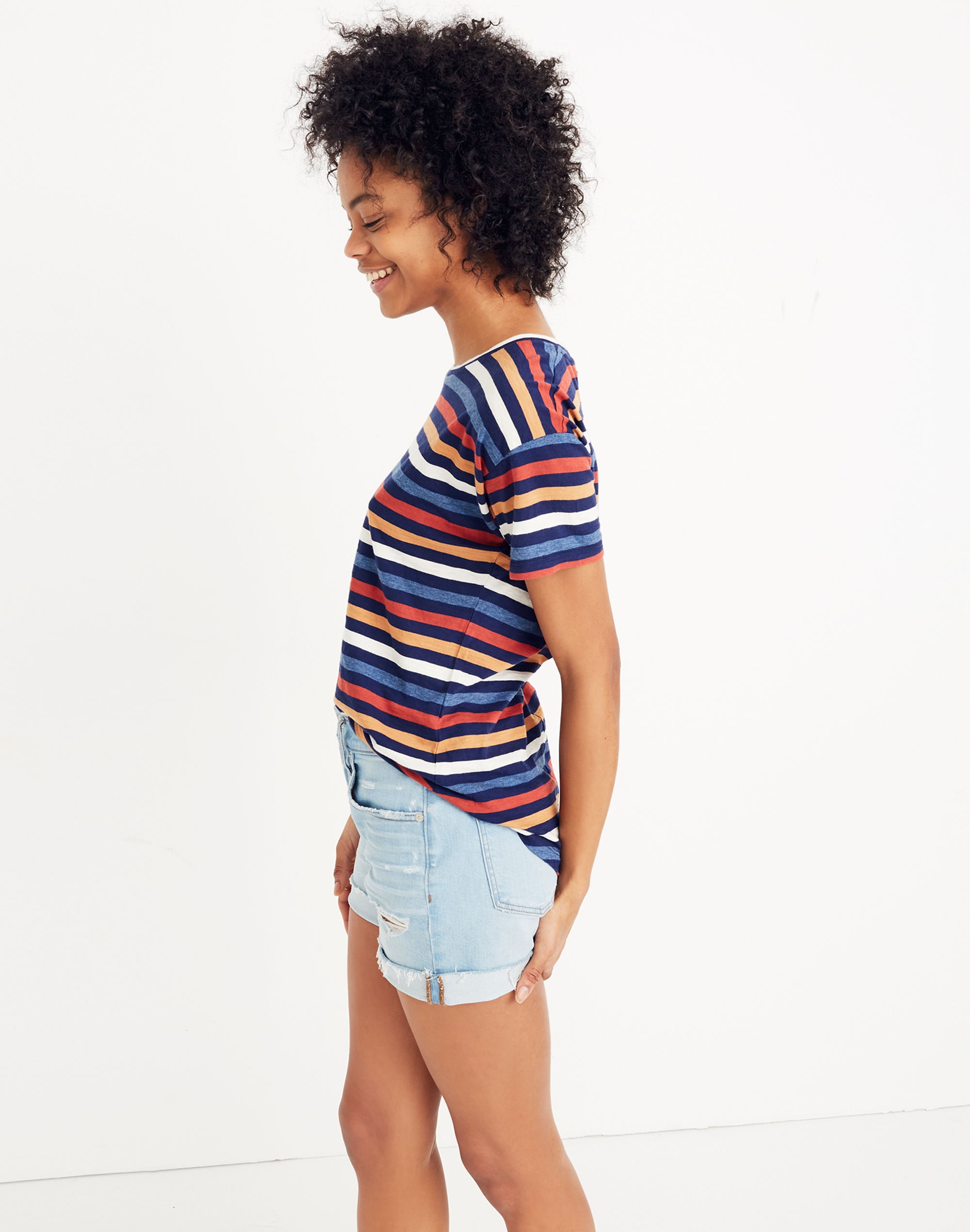 Whisper Cotton Crewneck Tee in Lennie Stripe