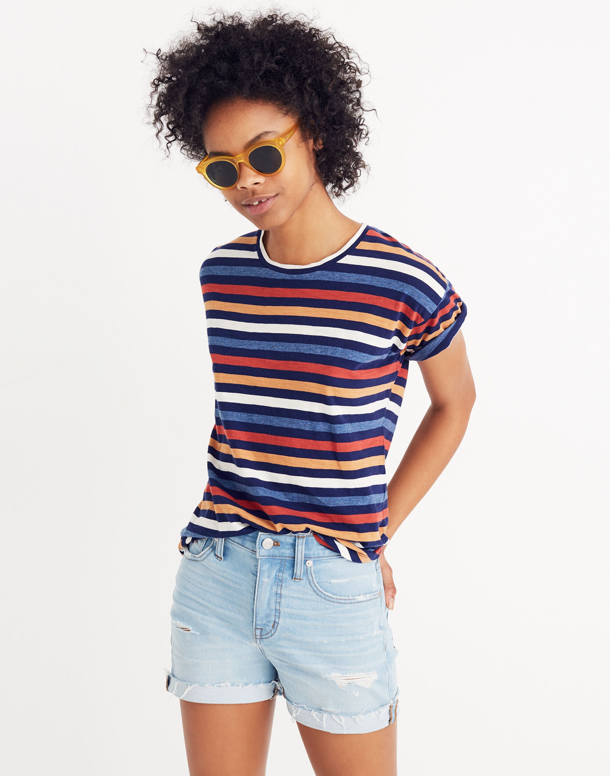 Whisper Cotton Crewneck Tee in Lennie Stripe