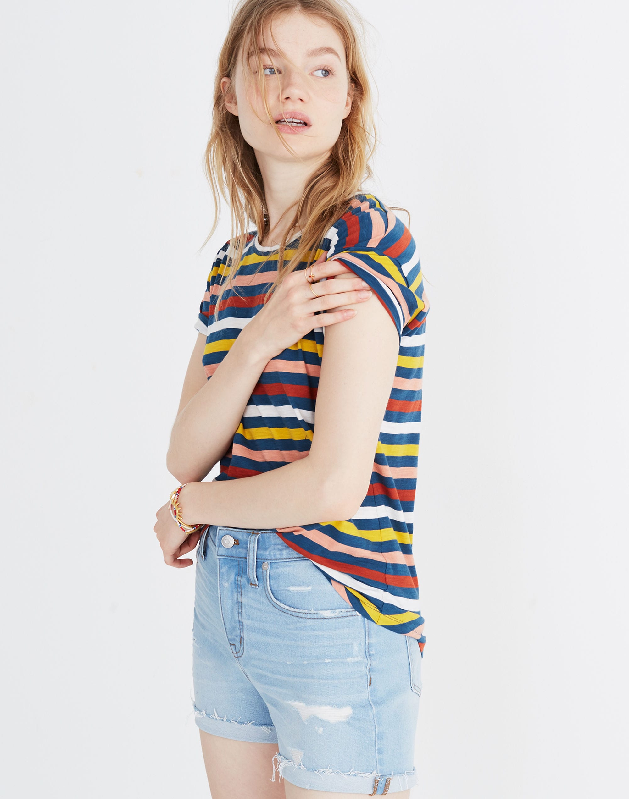 Whisper Cotton Crewneck Tee in Lennie Stripe