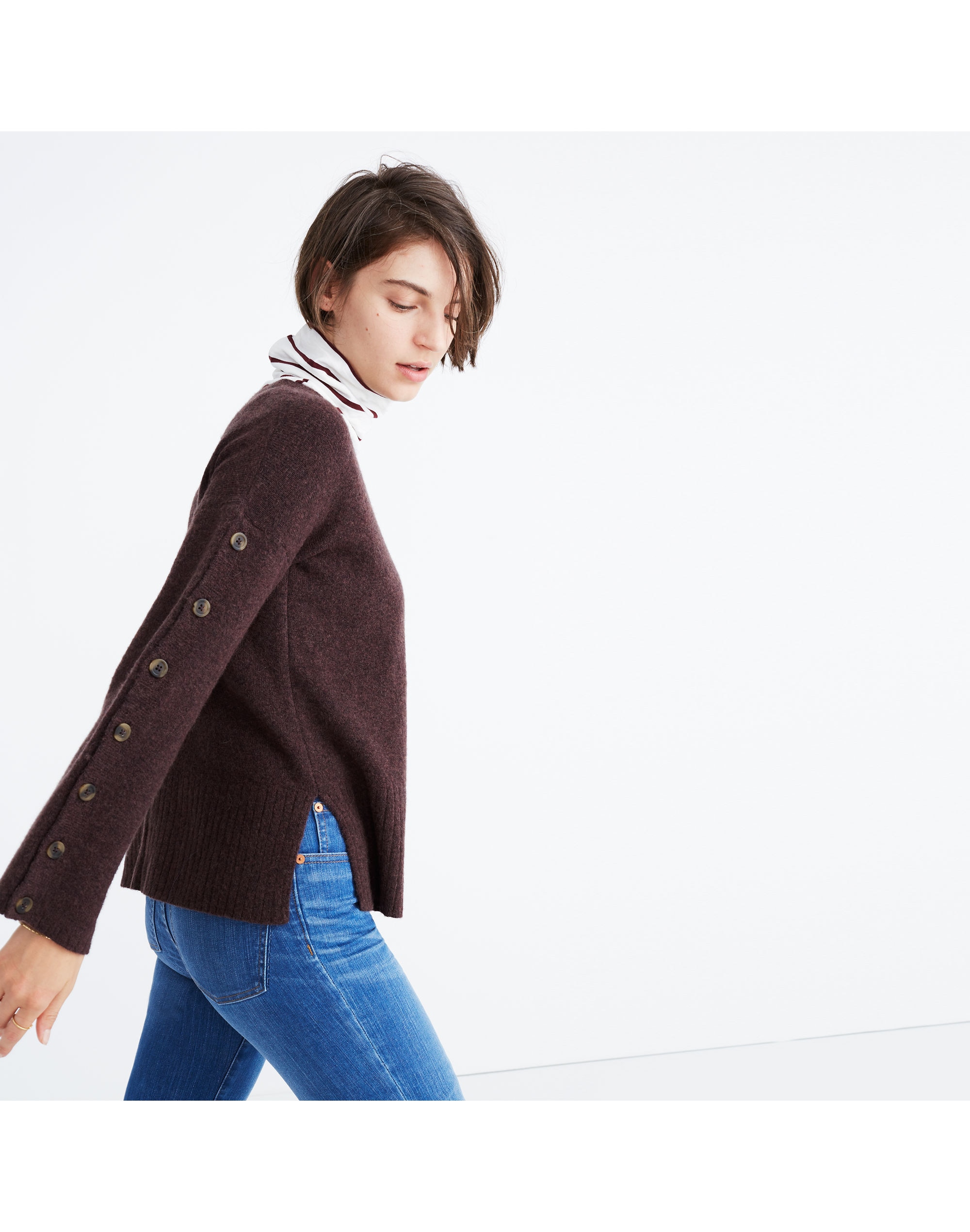 Button-Sleeve Pullover Sweater