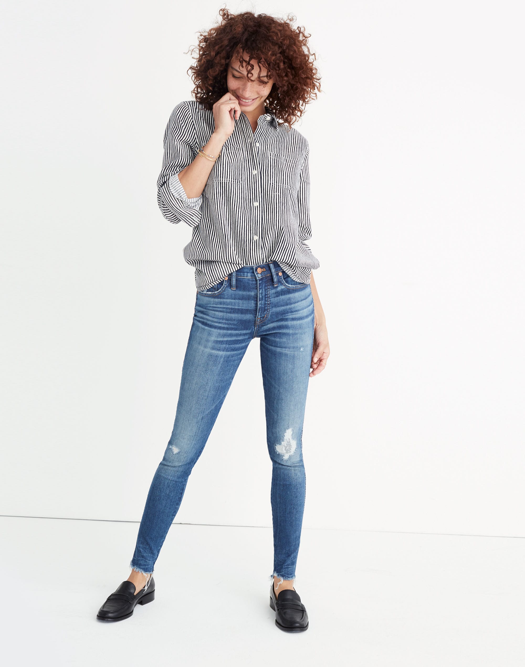 9" High-Rise Skinny Jeans in Allegra Wash: Rip and Repair Edition