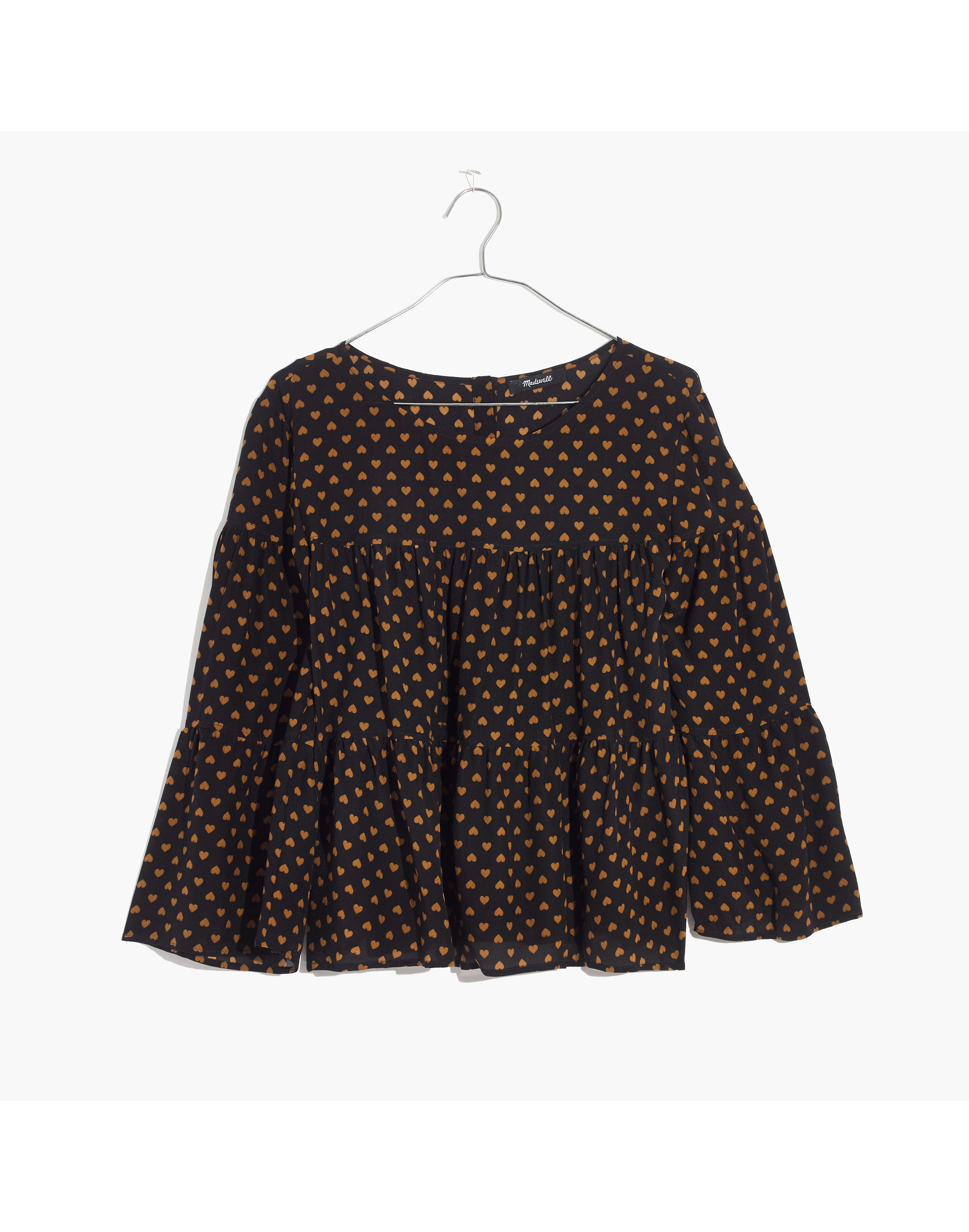 Silk Tiered Button-Back Top in Heart Flip