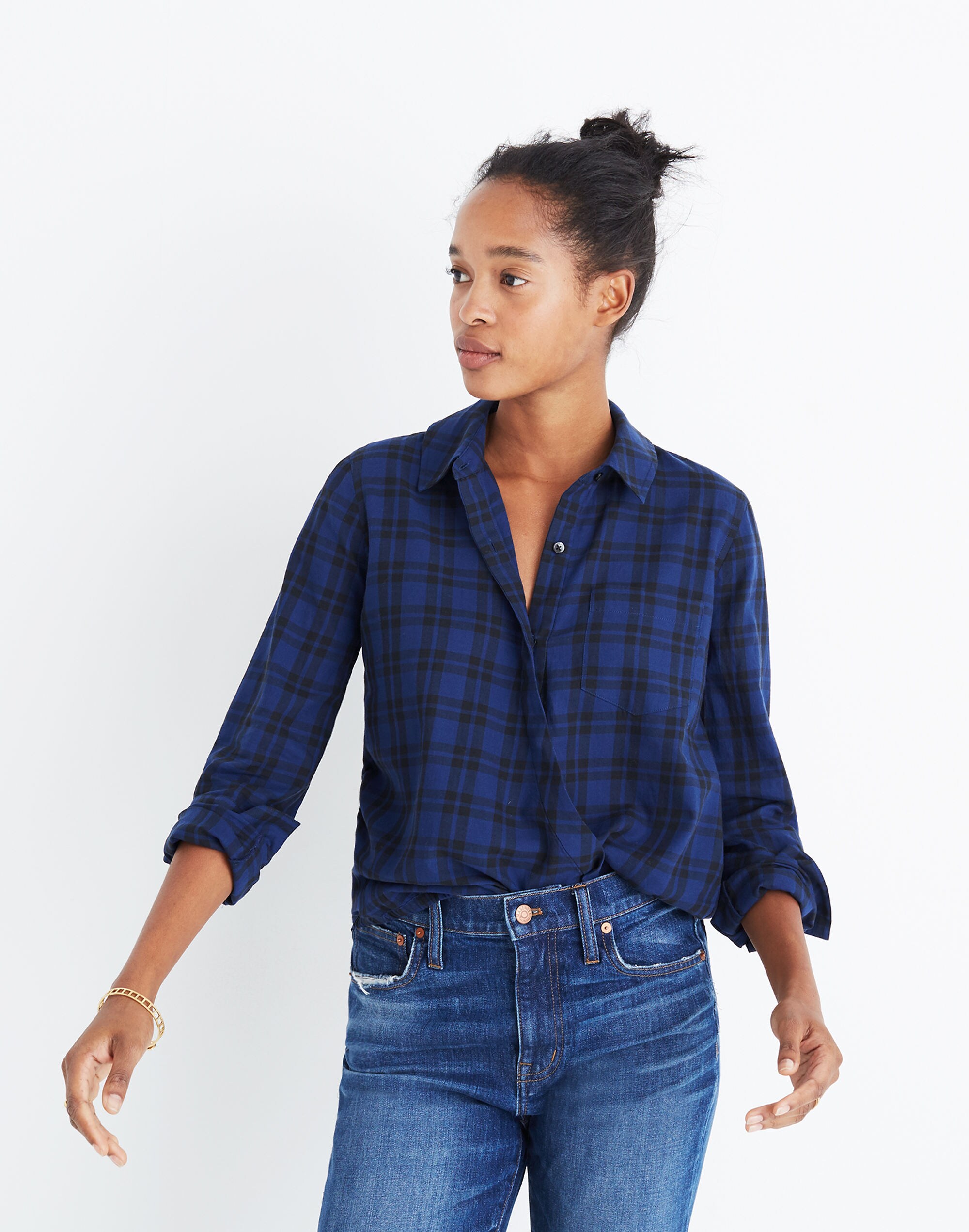 Wrap-Front Shirt in Arion Plaid