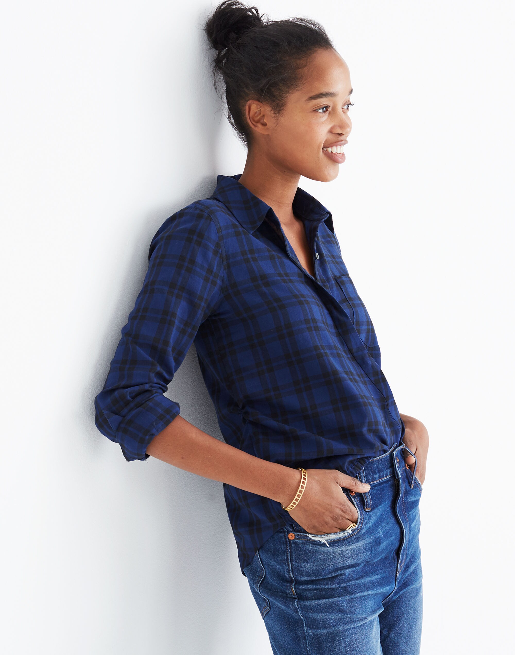 Wrap-Front Shirt in Arion Plaid