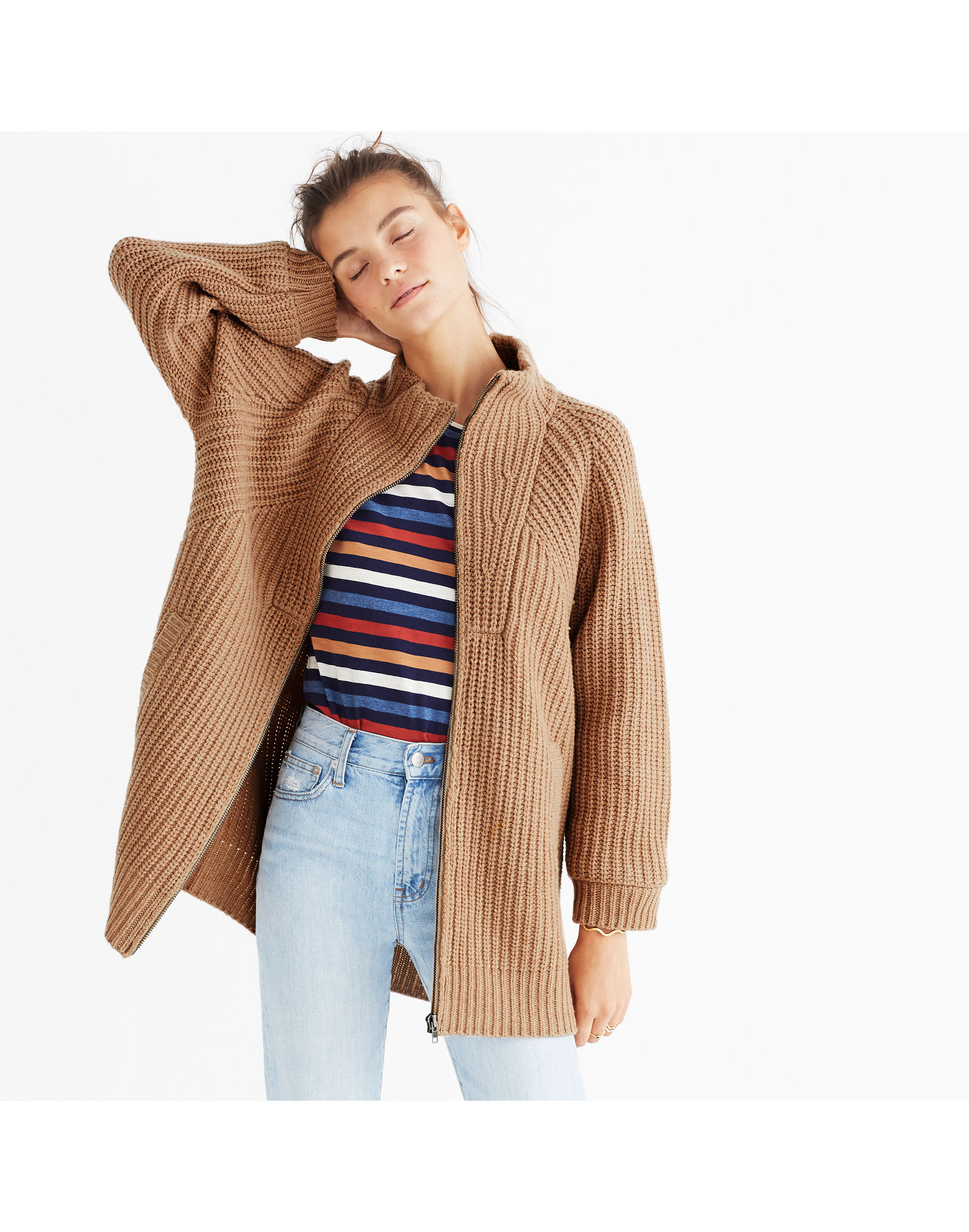 Ribbed Zip Cardigan Sweater
