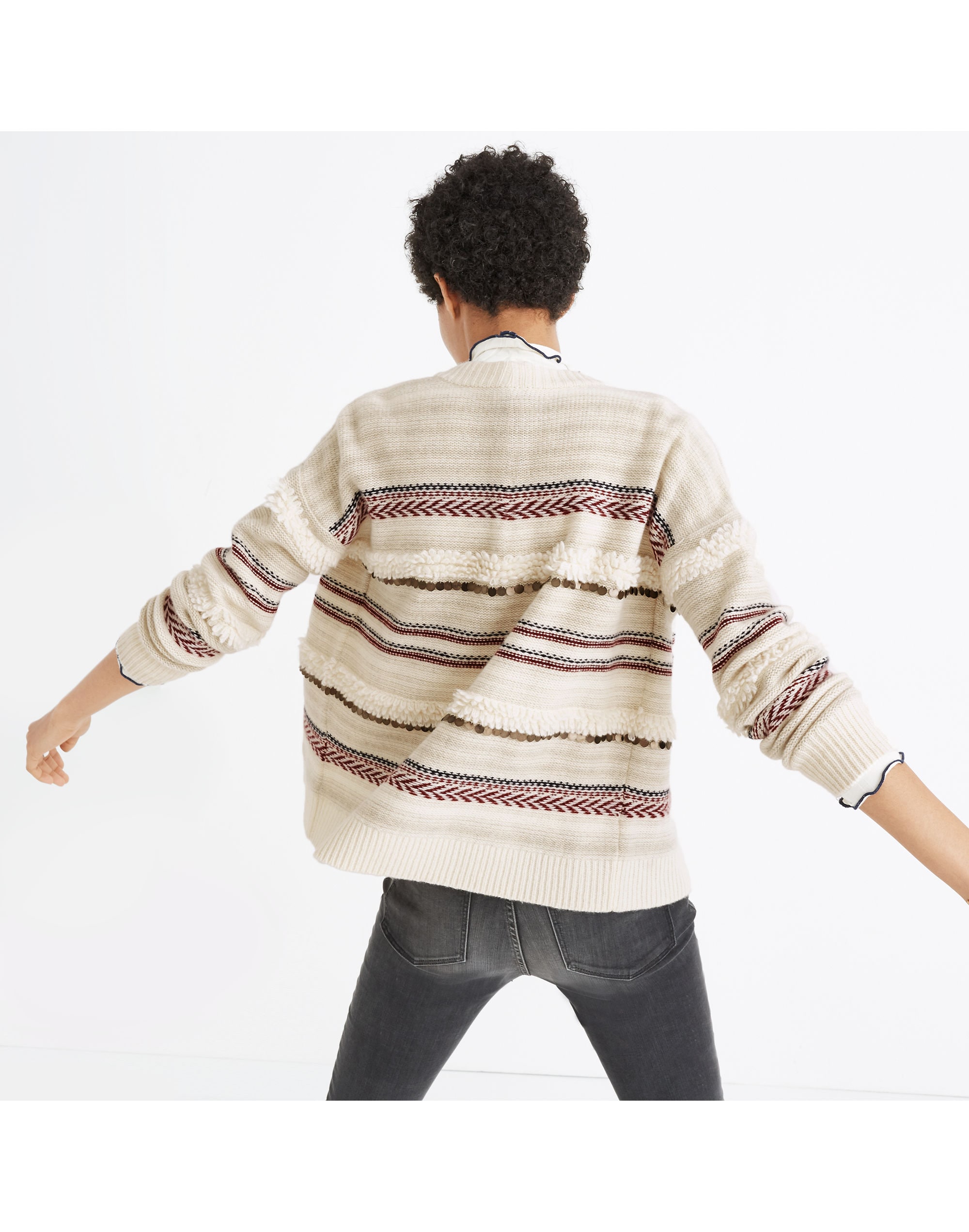 Paillette-Stripe Cardigan Sweater