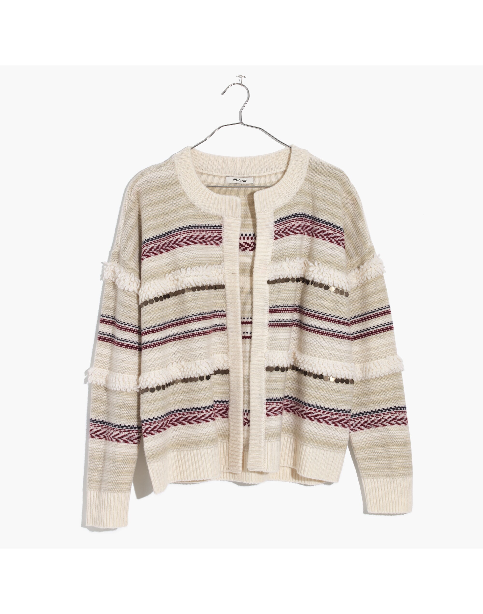 Paillette-Stripe Cardigan Sweater