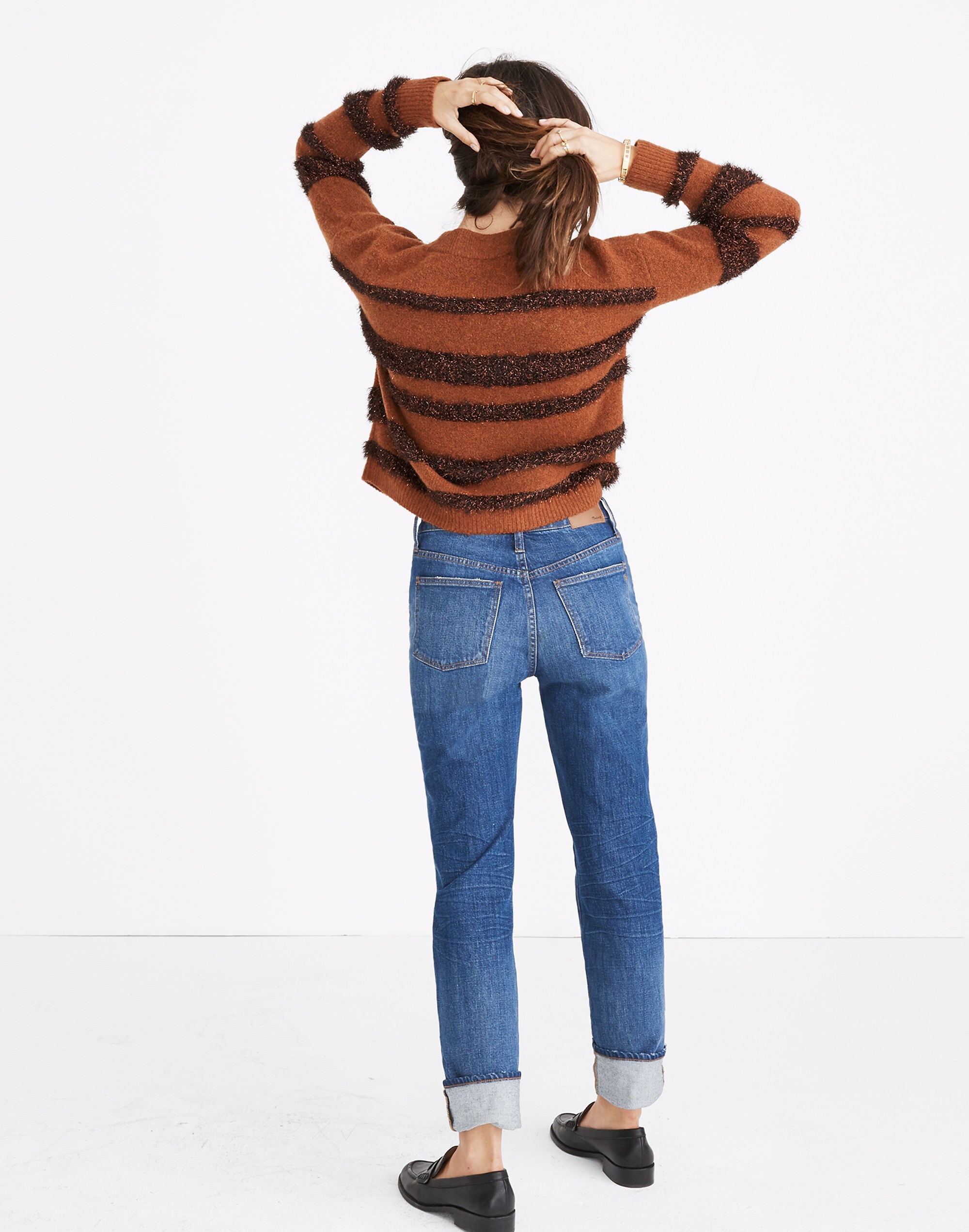 Tinsel-Stripe Pullover Sweater