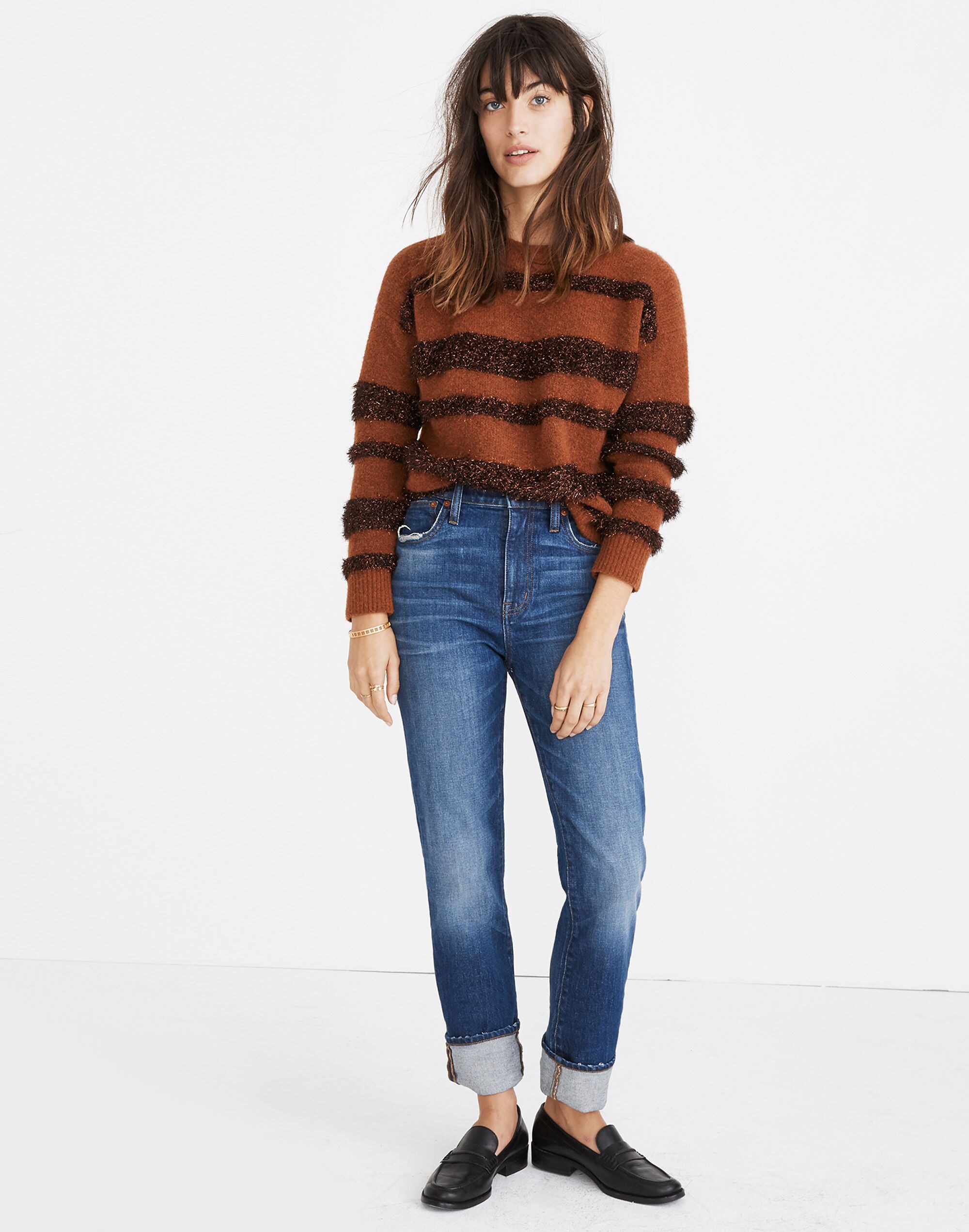 Tinsel-Stripe Pullover Sweater