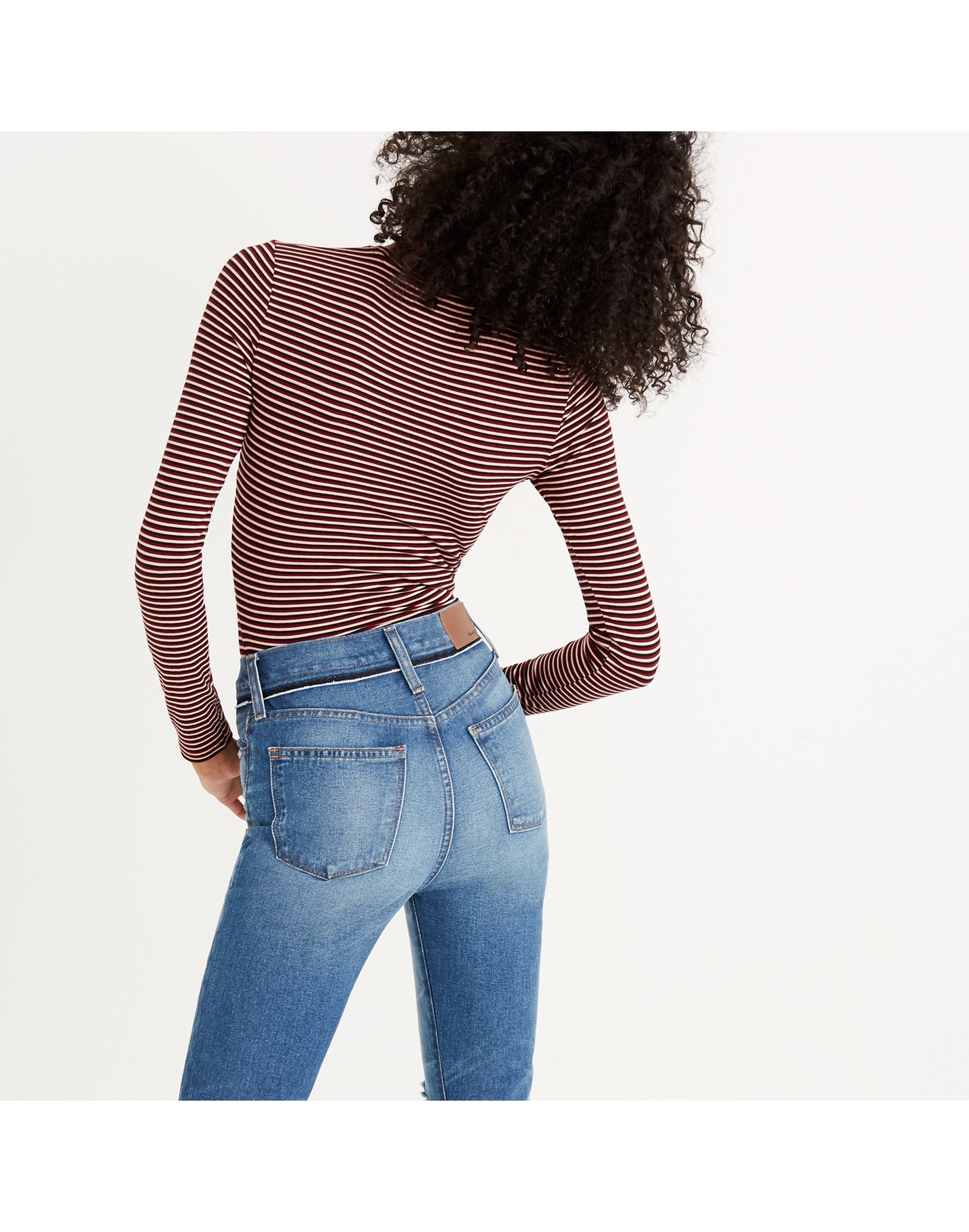 Long-Sleeve Crewneck Bodysuit in Stripe