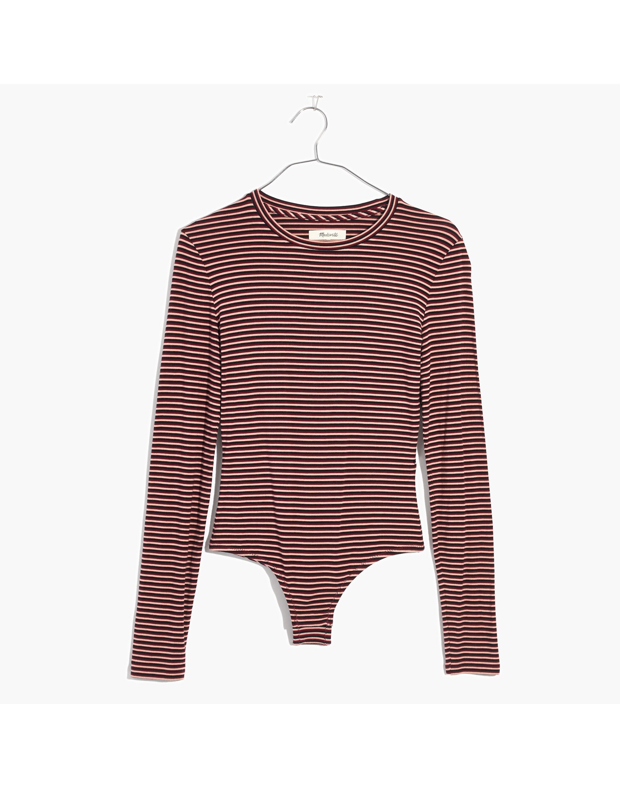 Long-Sleeve Crewneck Bodysuit in Stripe