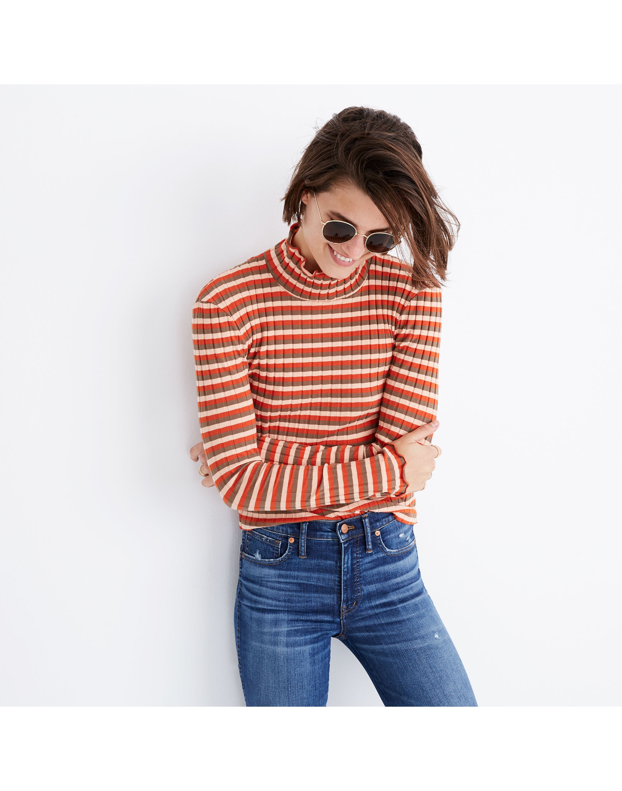 Ribbed Turtleneck Top in Stripe