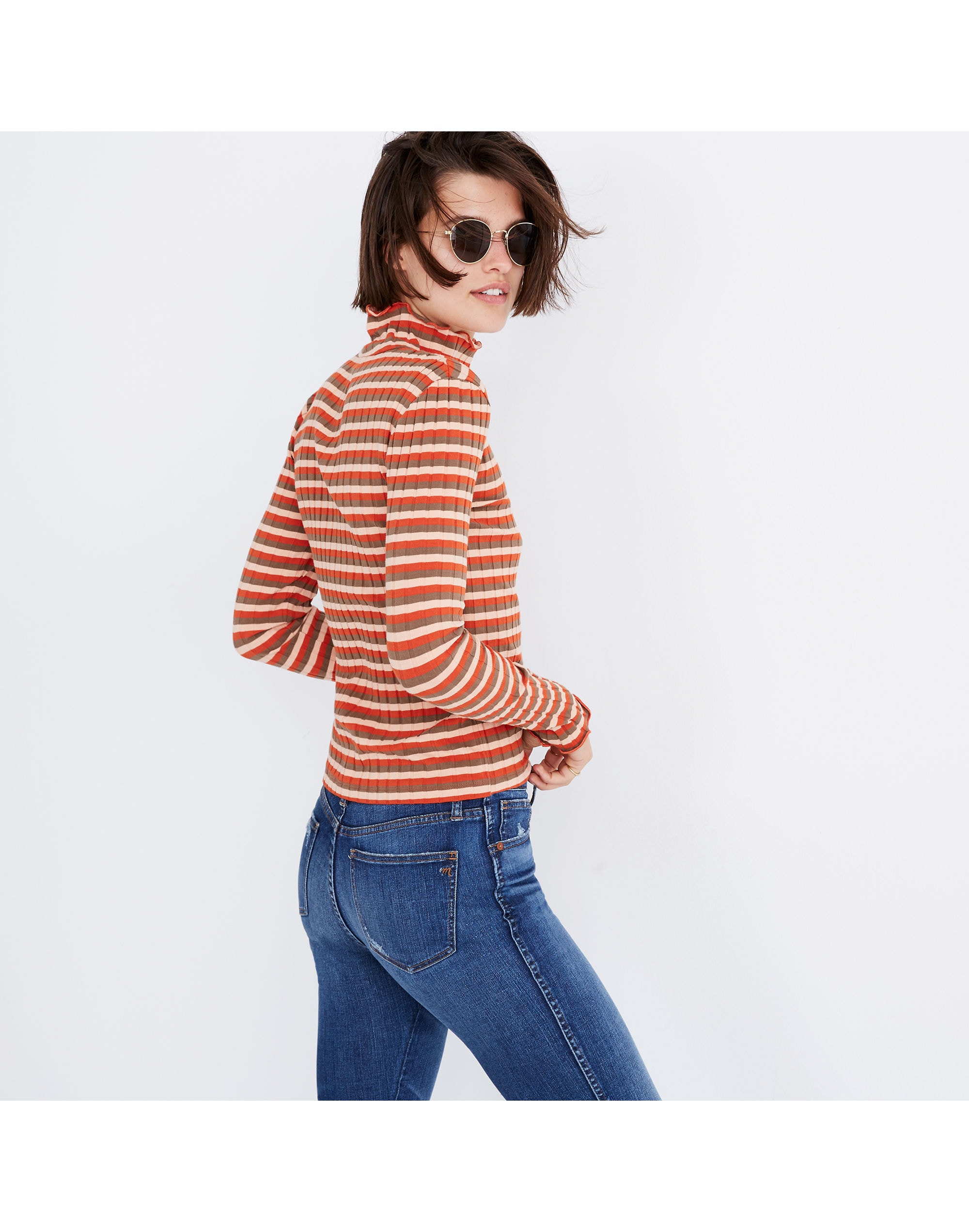Ribbed Turtleneck Top in Stripe