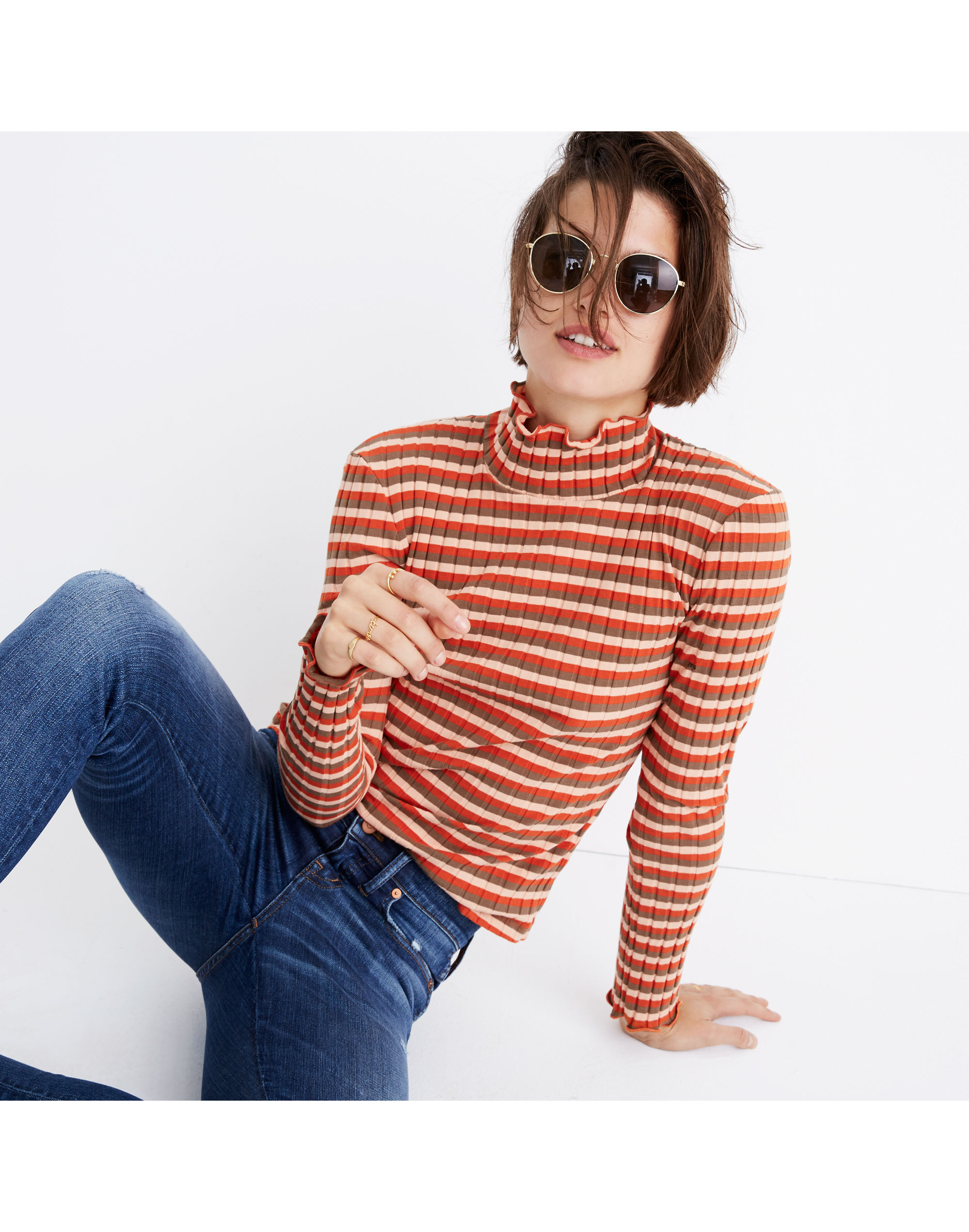 ribbed turtleneck top in stripe