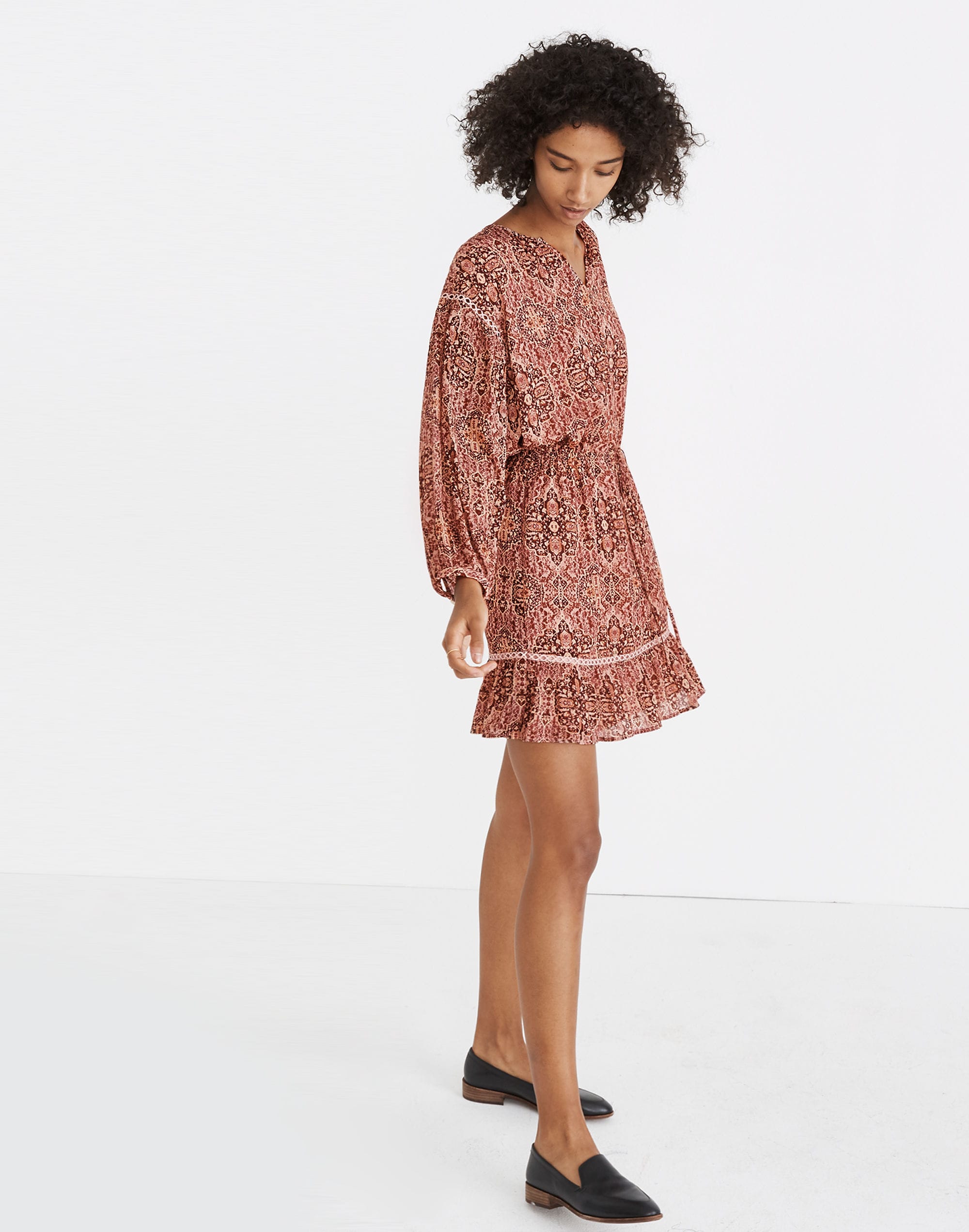 Drawstring Peasant Dress in Kaleidoscope Print