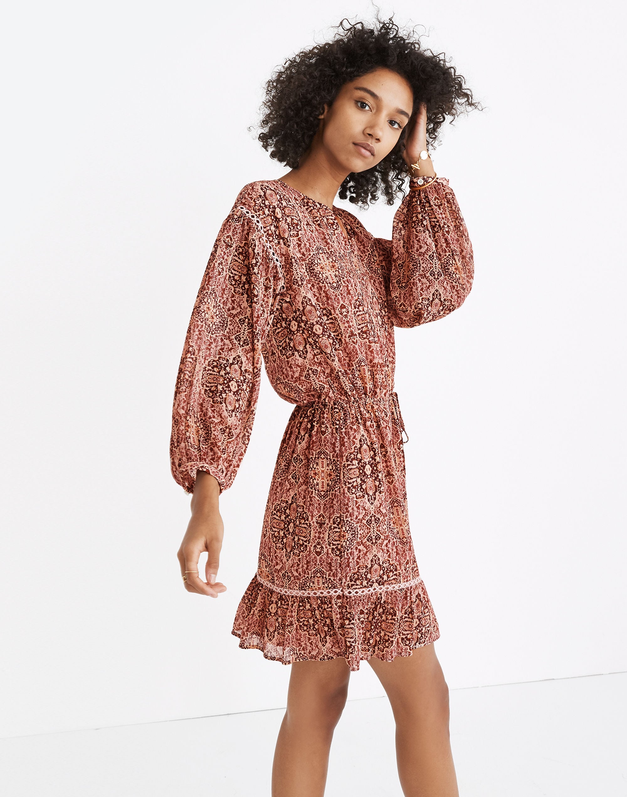 Drawstring Peasant Dress in Kaleidoscope Print
