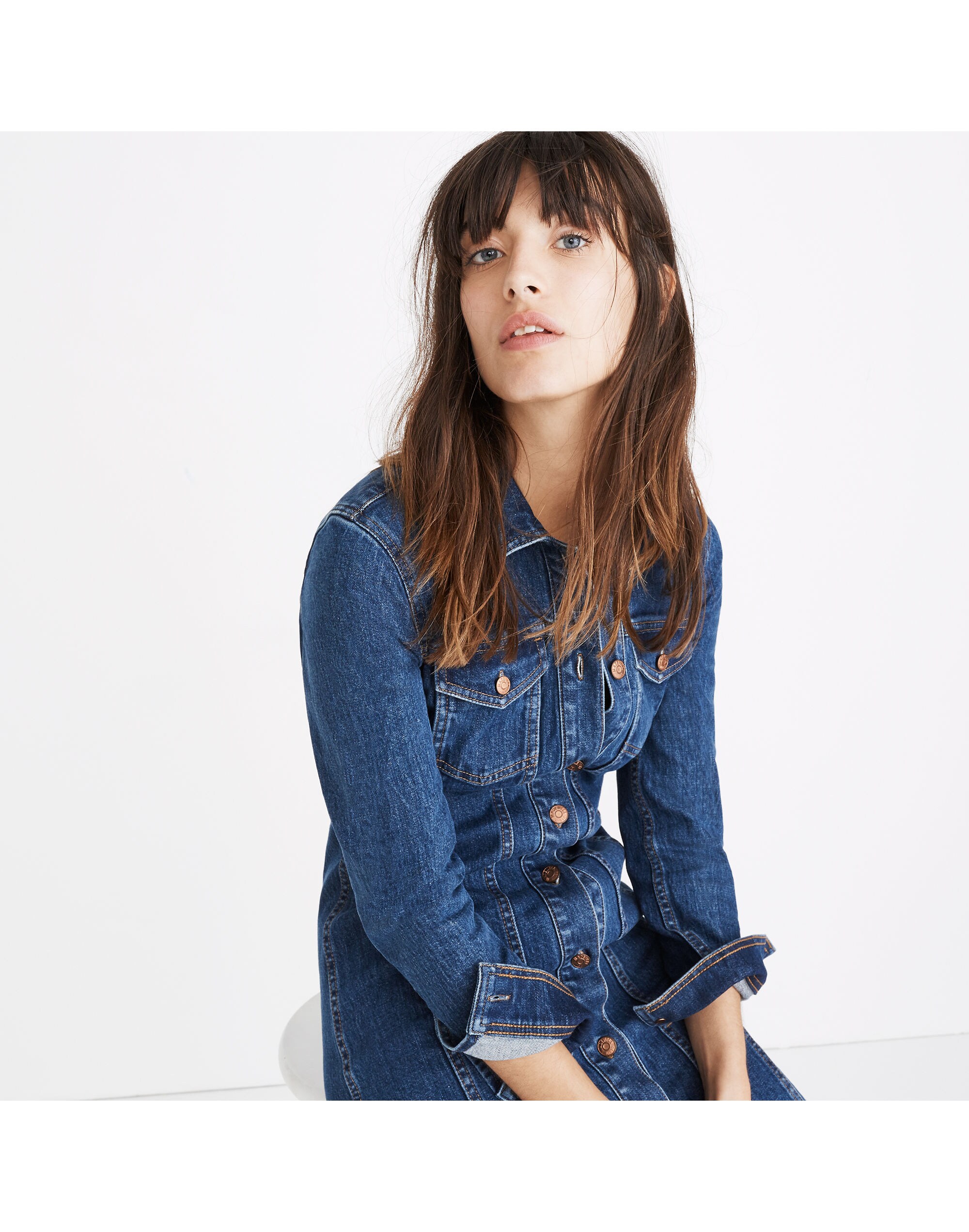 Denim Seamed Button-Front Dress