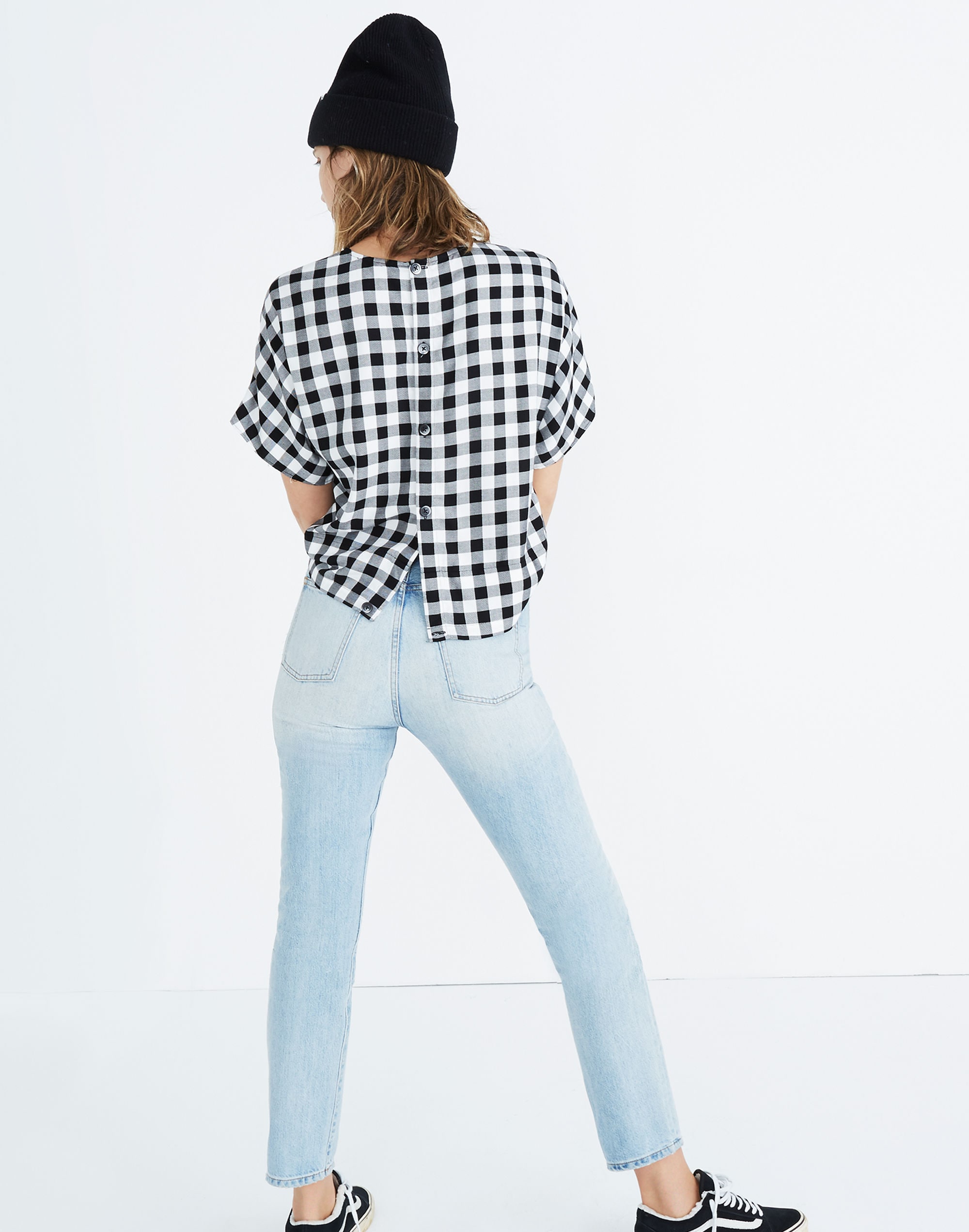 Button-Back Tie Tee in Buffalo Check
