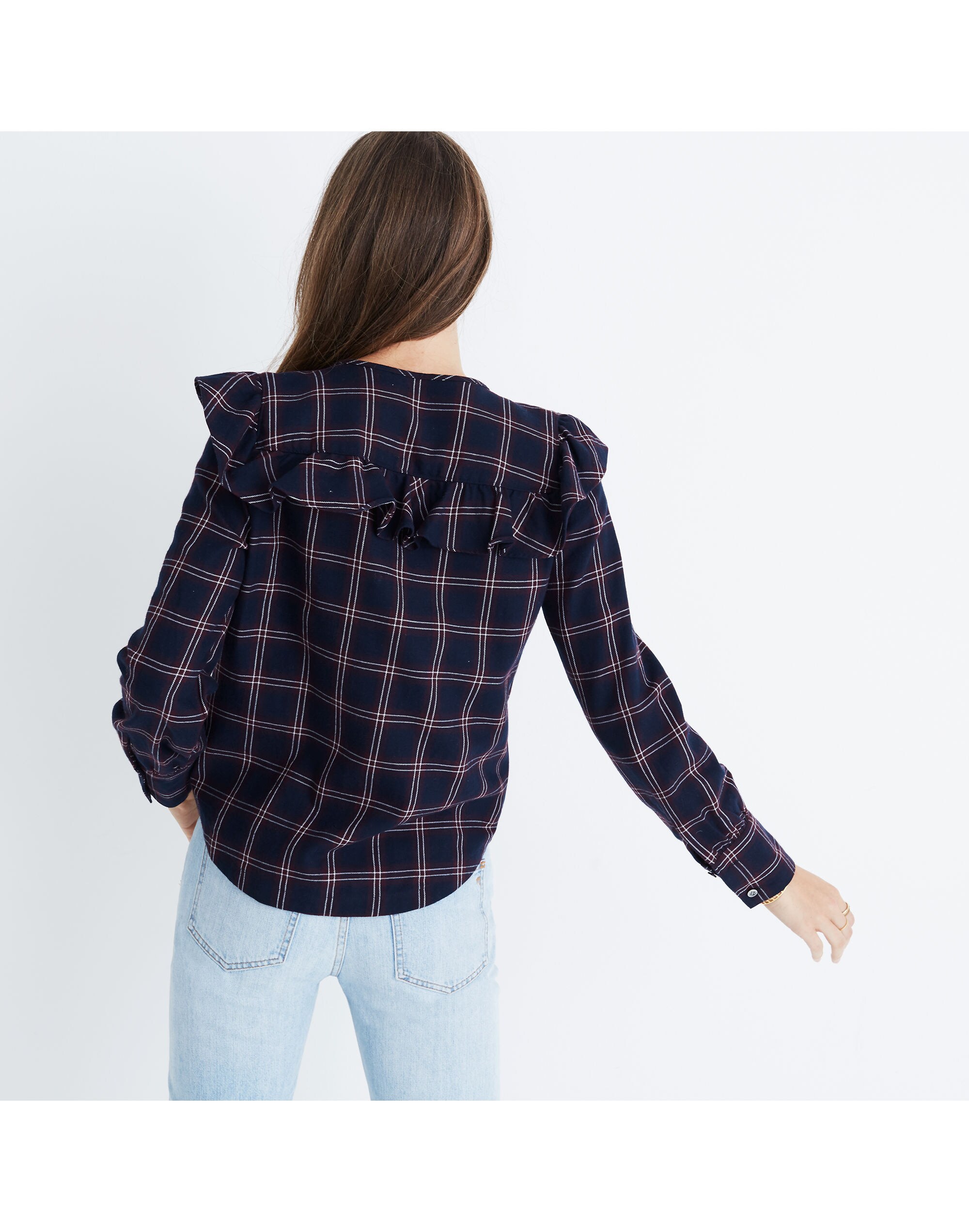 Plaid Ruffle-Yoke Top