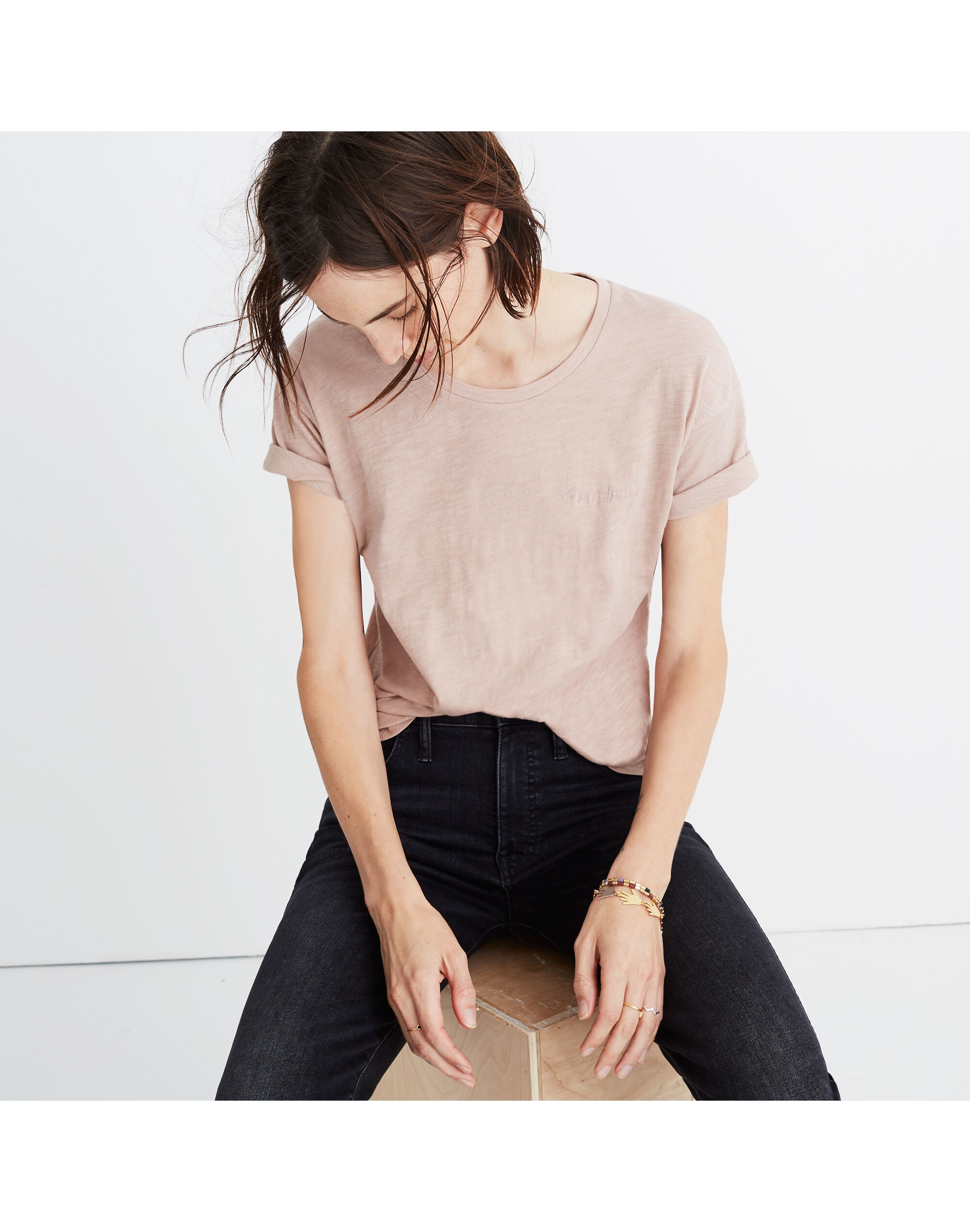 Embroidered Friday Whisper Cotton Crewneck Tee