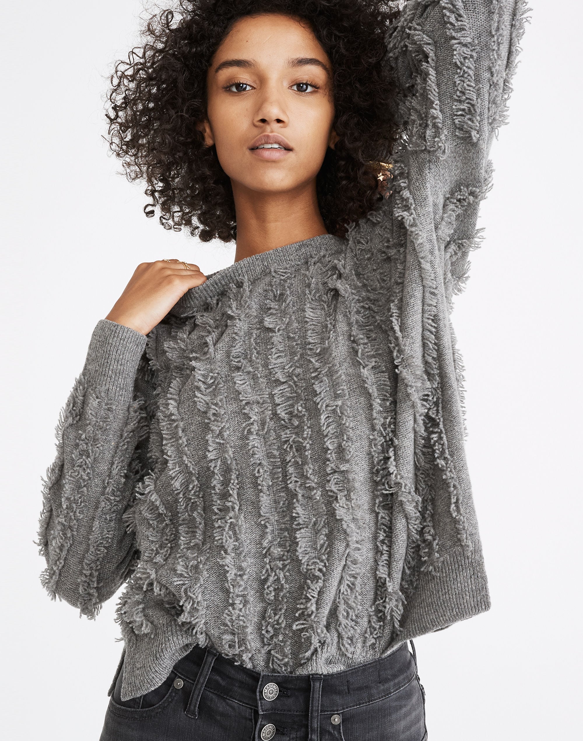 Fringe-Stripe Pullover Sweater