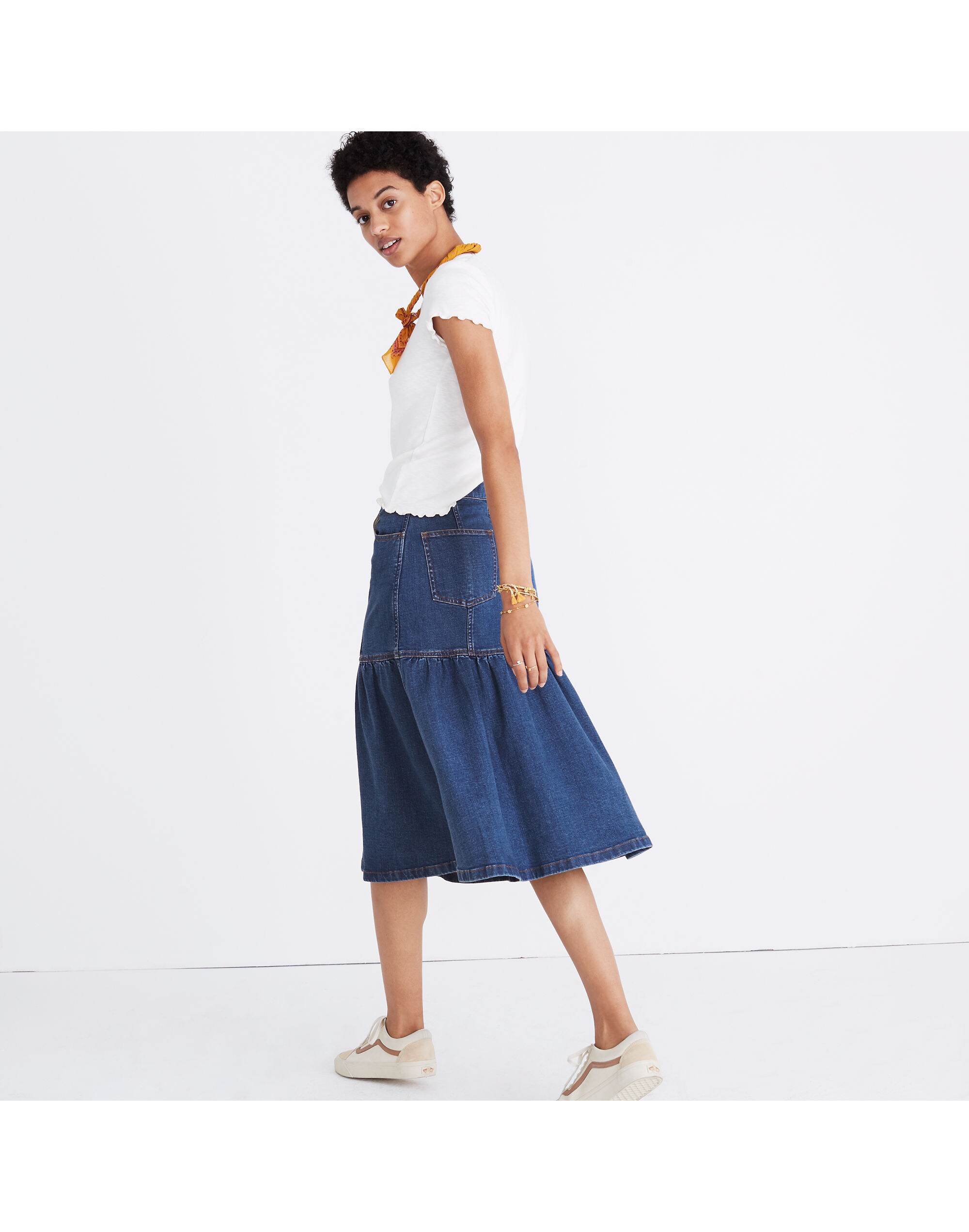 Denim Bayview Tiered Midi Skirt