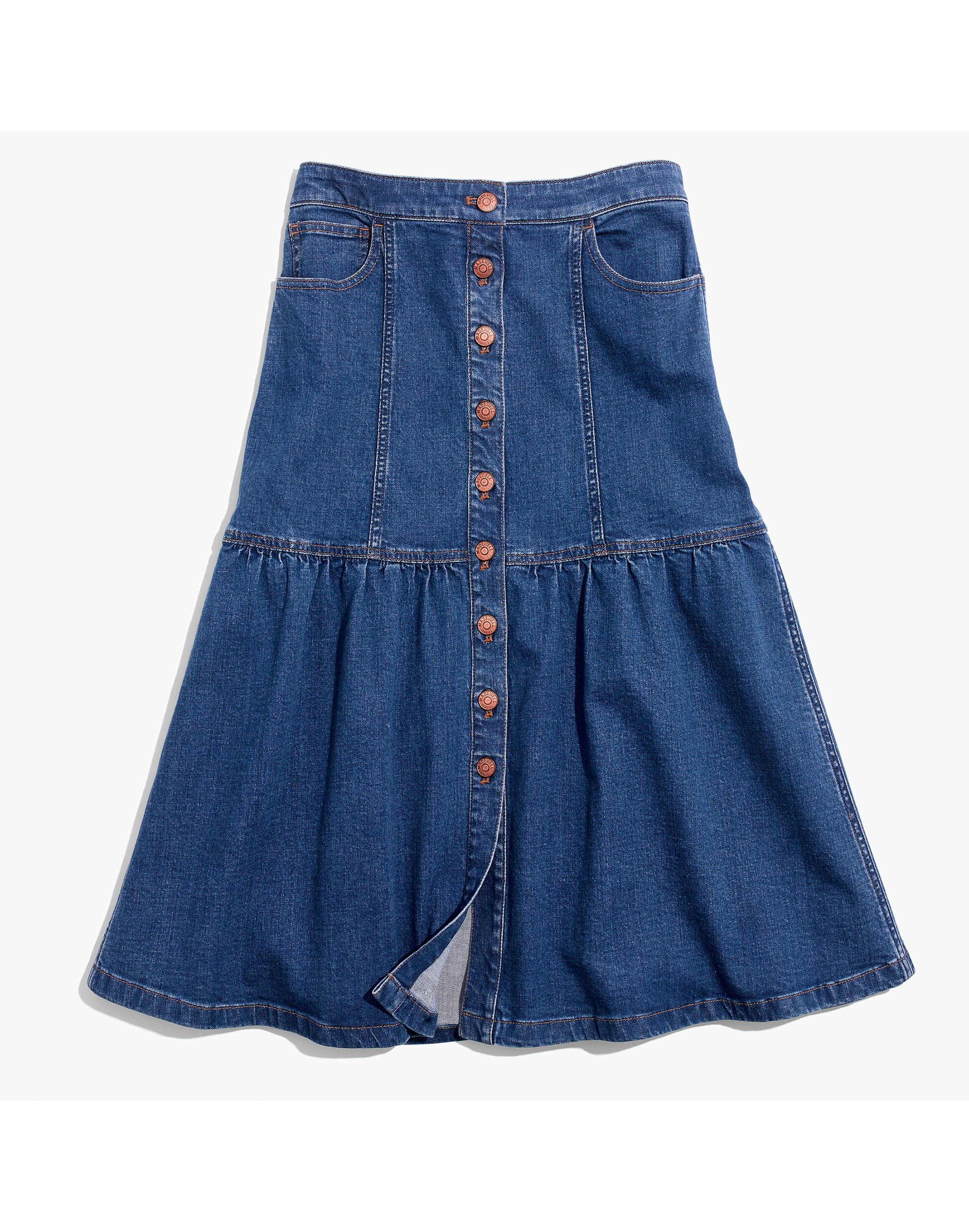 Denim Bayview Tiered Midi Skirt