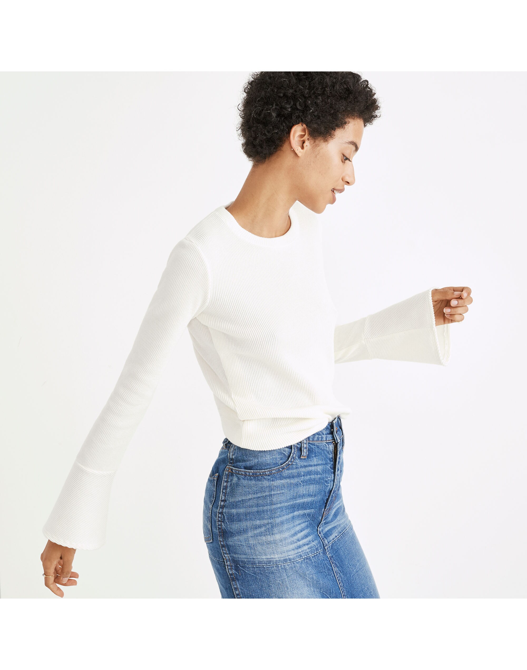 Ruffle-Cuff Ribbed Top