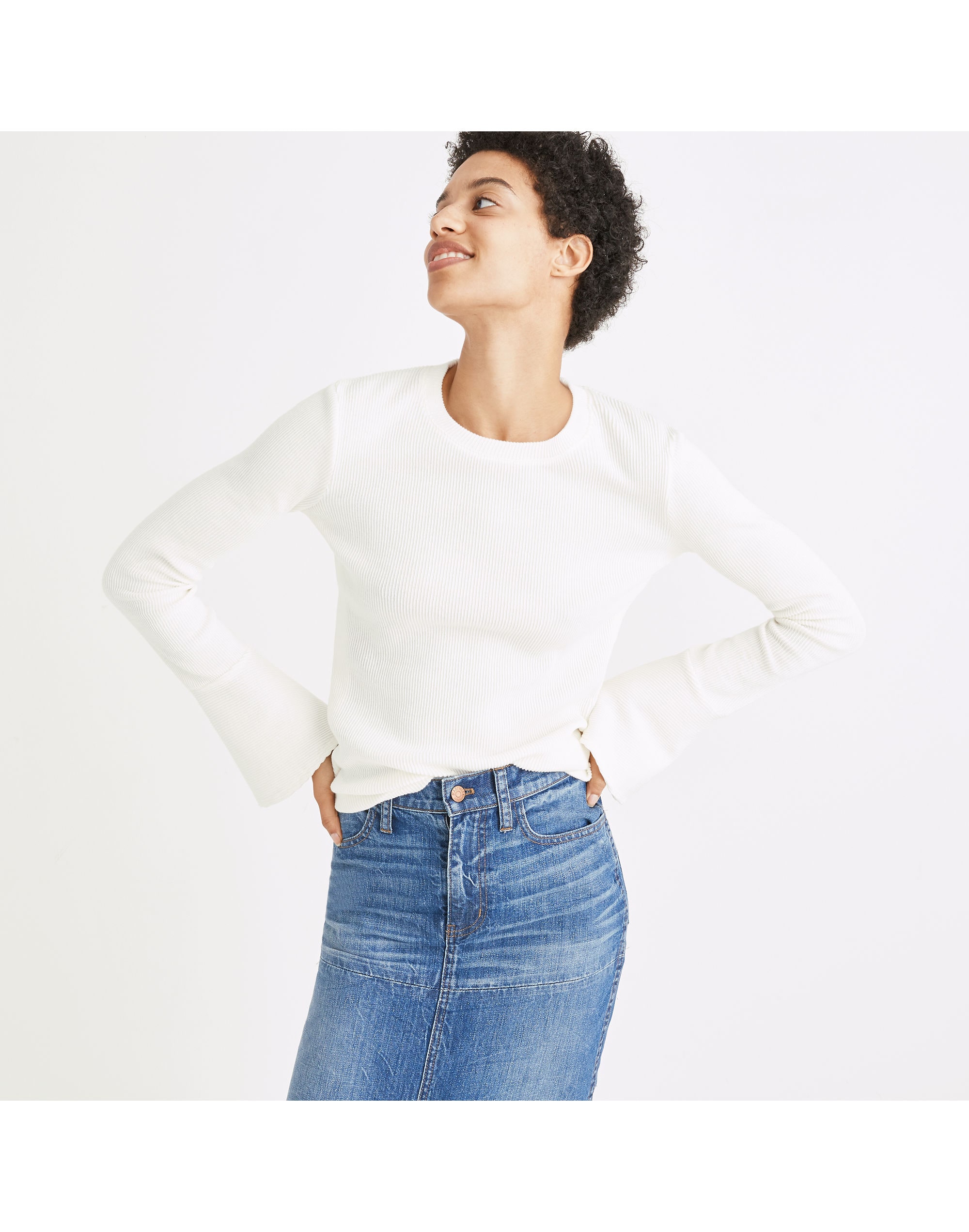 Ruffle-Cuff Ribbed Top