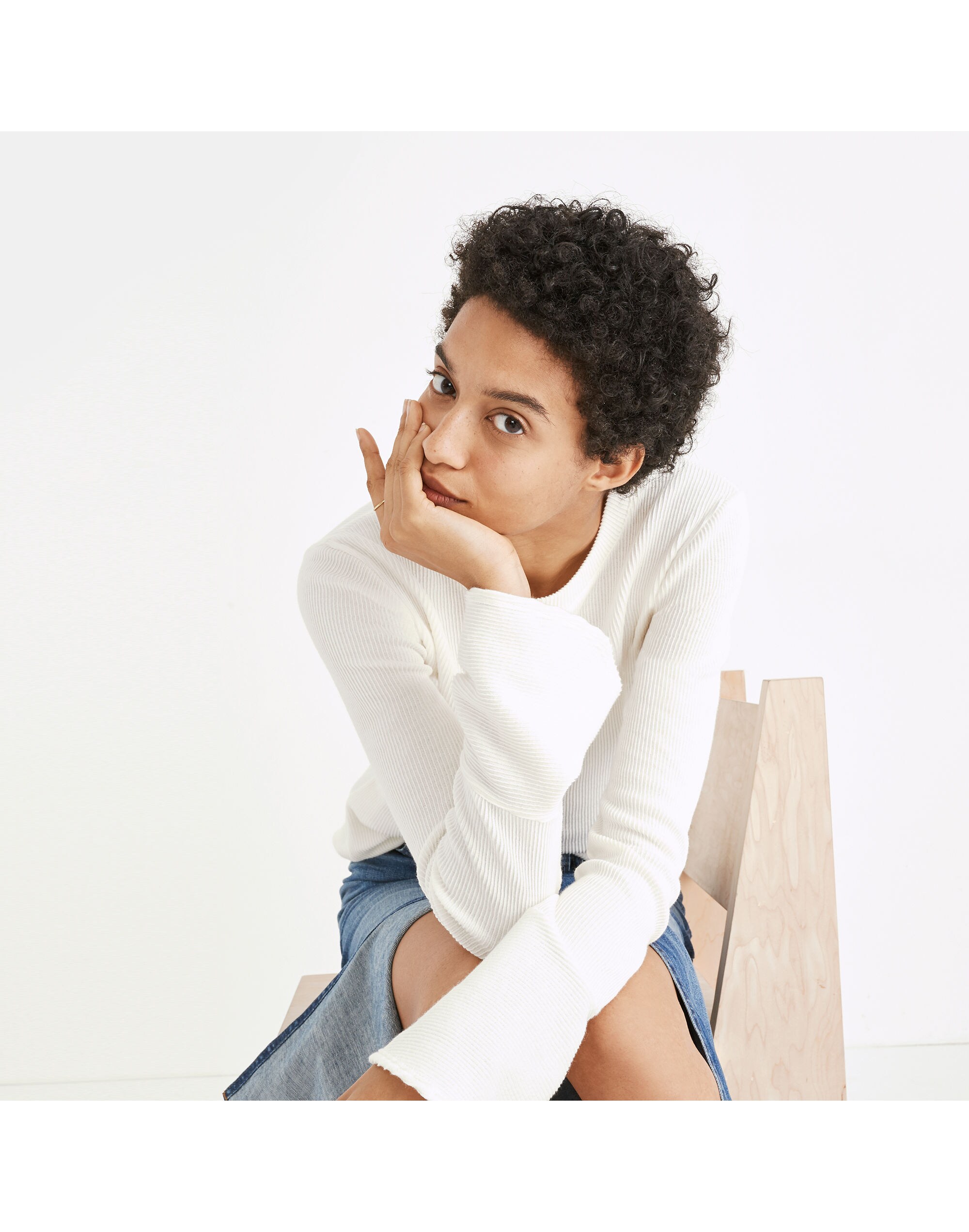 Ruffle-Cuff Ribbed Top