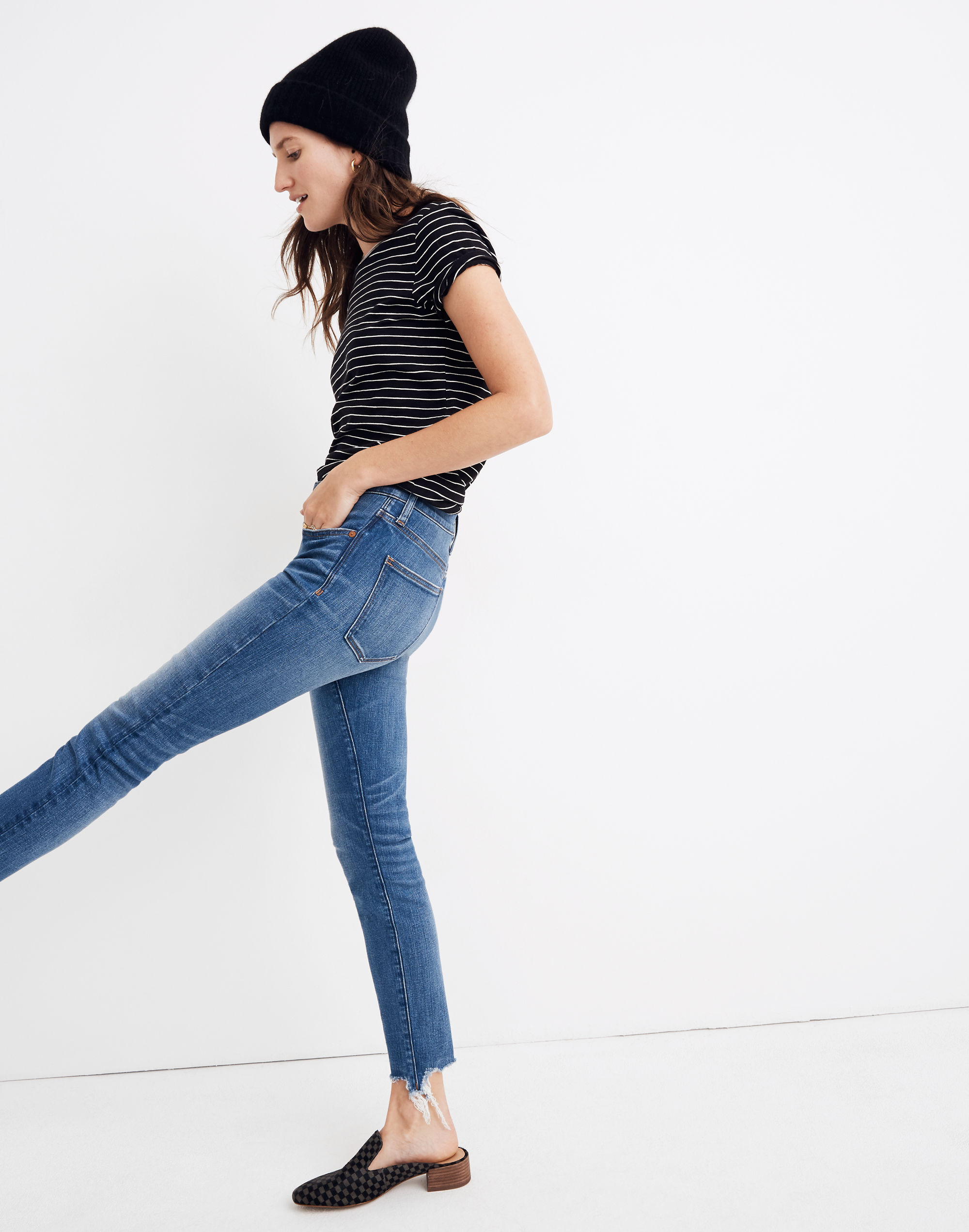 9" High-Rise Skinny Crop Jeans: Destructed-Hem Edition