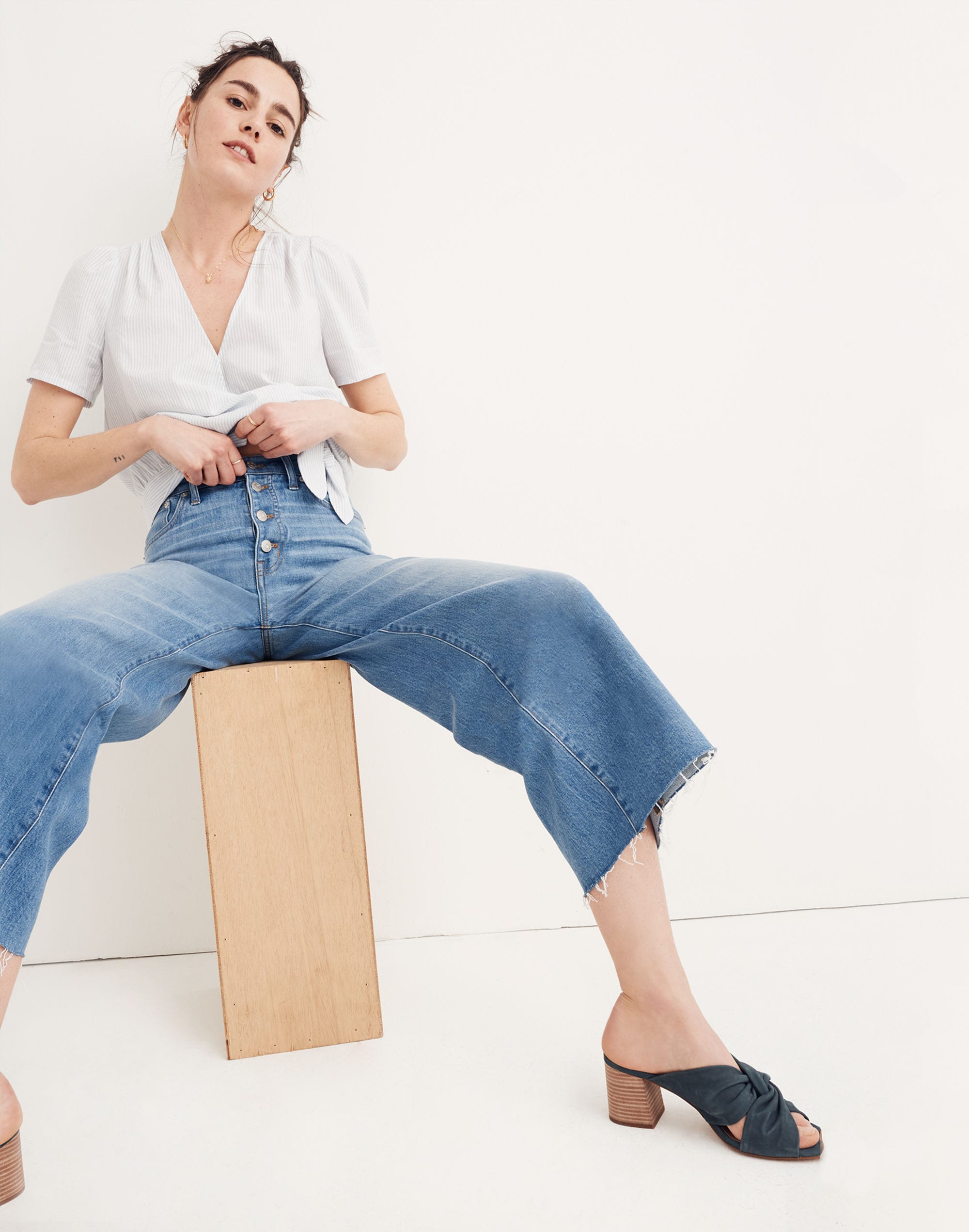 Wide-Leg Crop Jeans: Button-Front Edition