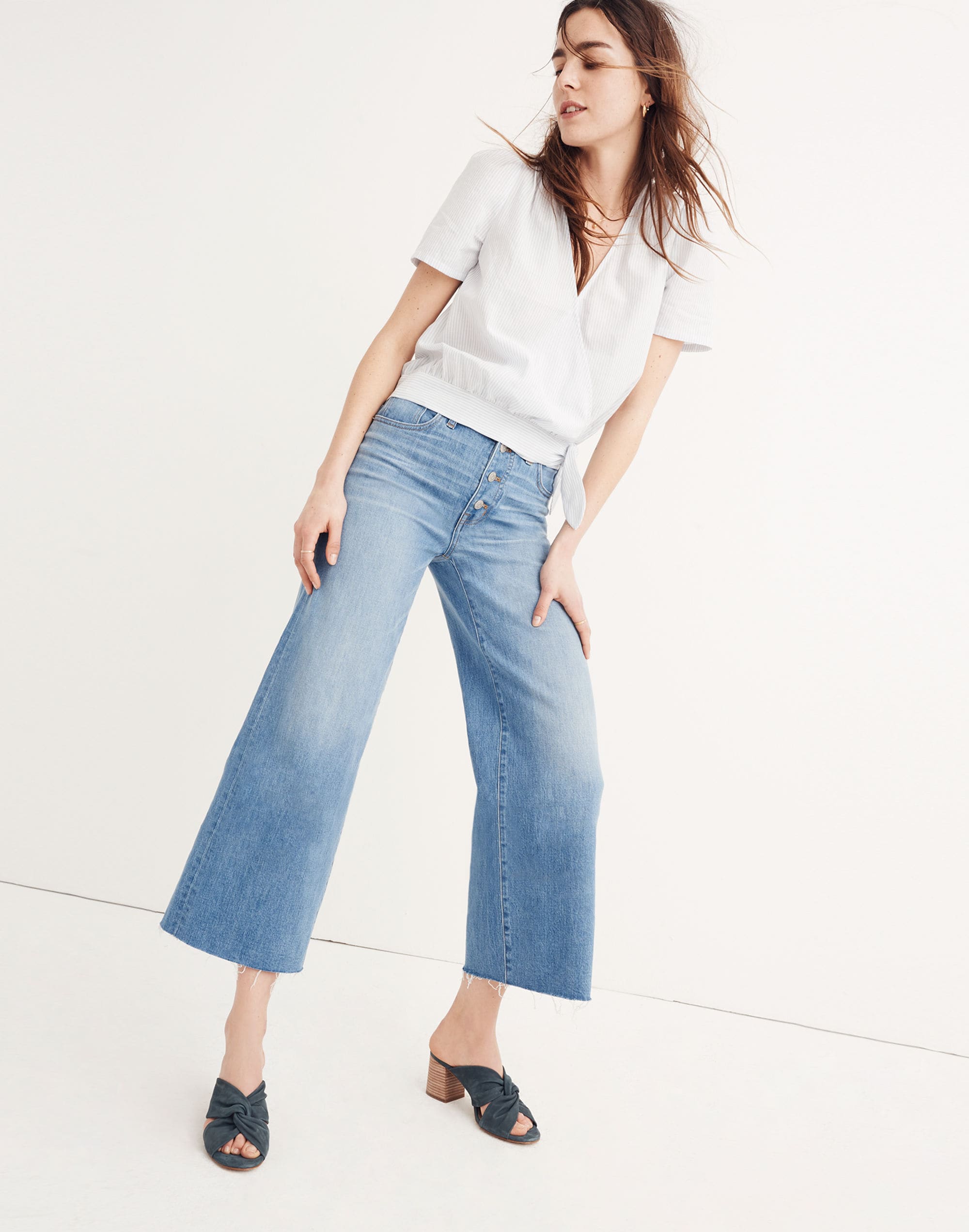 Wide-Leg Crop Jeans: Button-Front Edition