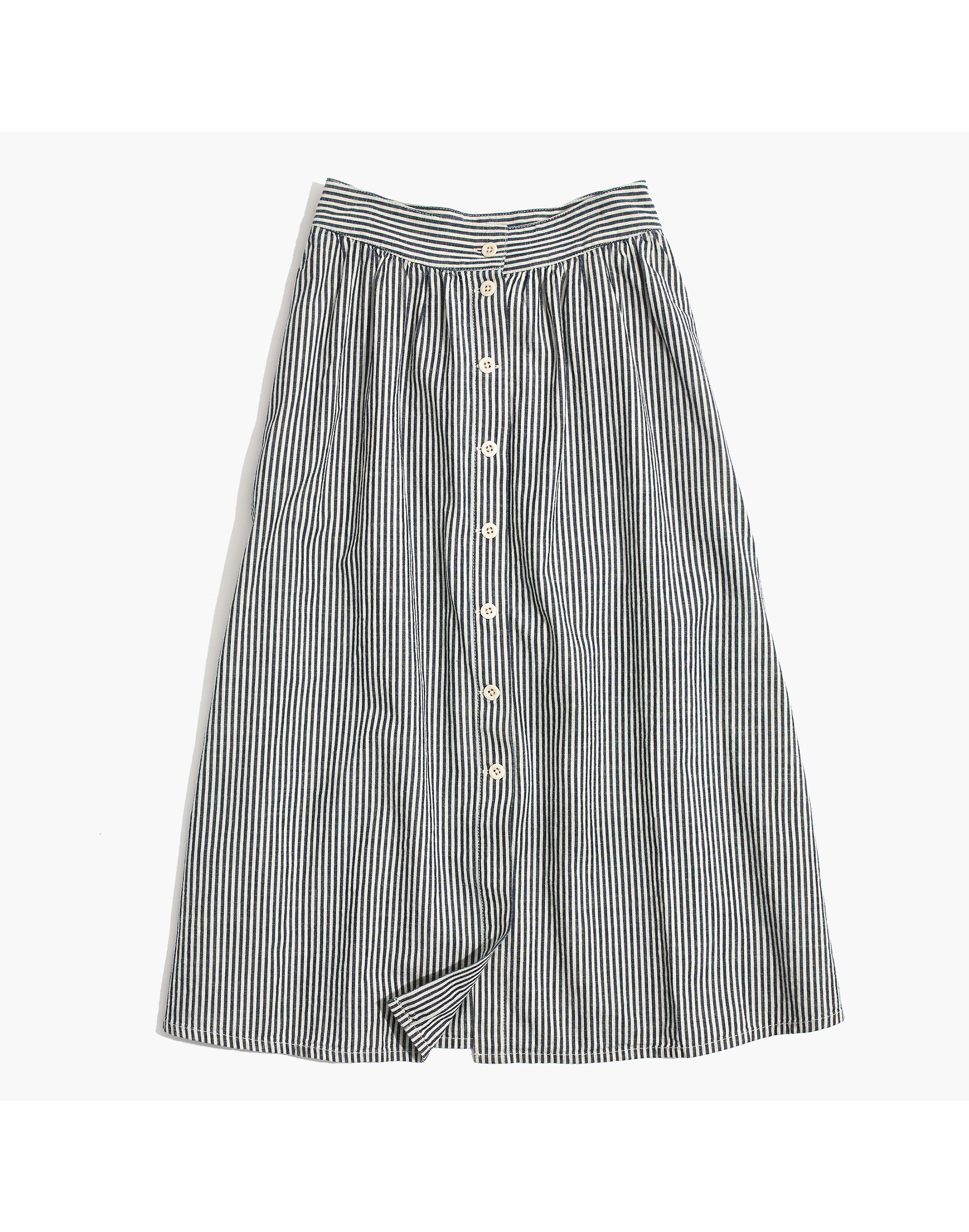 Palisade Button-Front Midi Skirt in Chambray Stripe