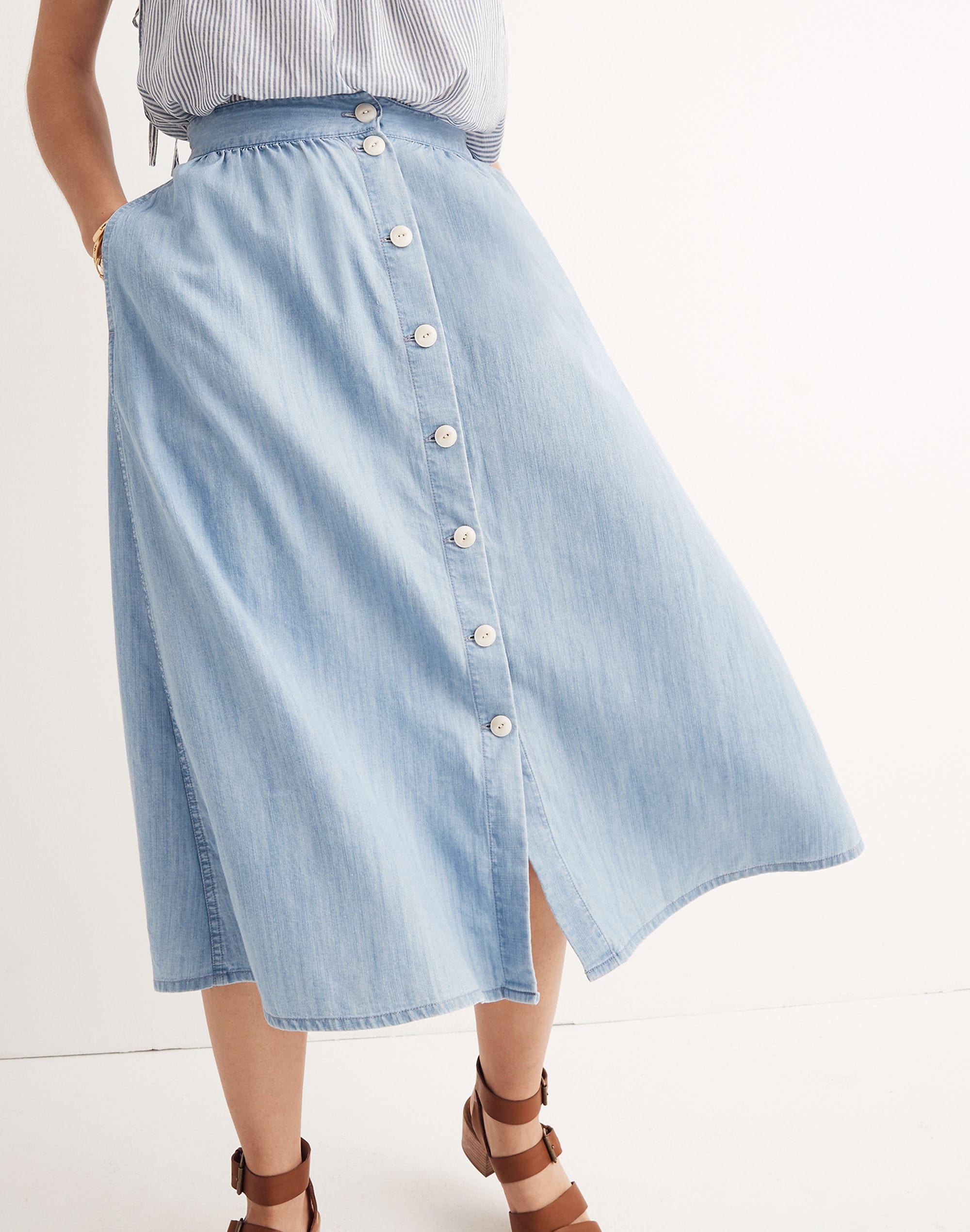 Palisade Button-Front Midi Skirt in Indigo