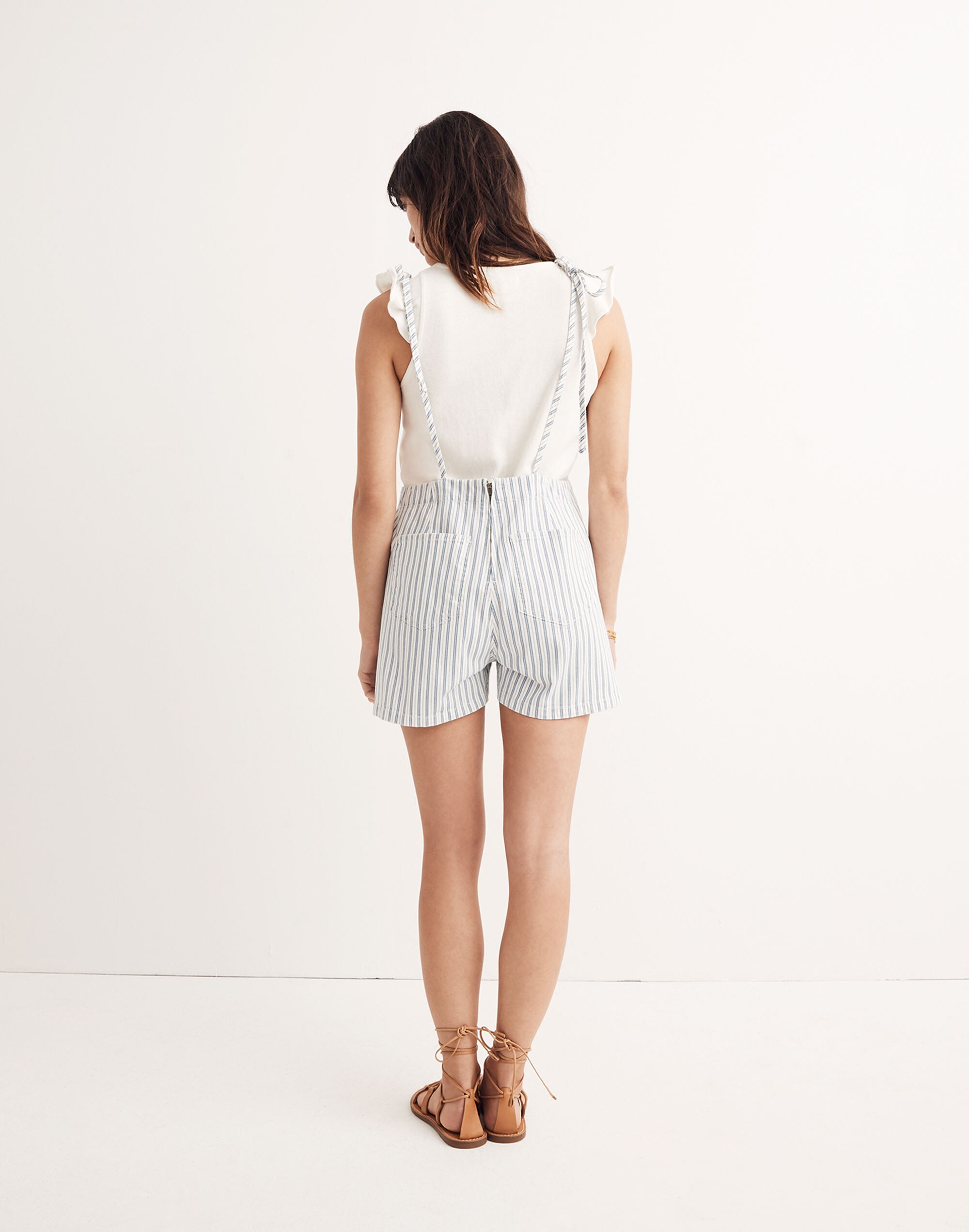 Denim Tie-Strap Short Overalls